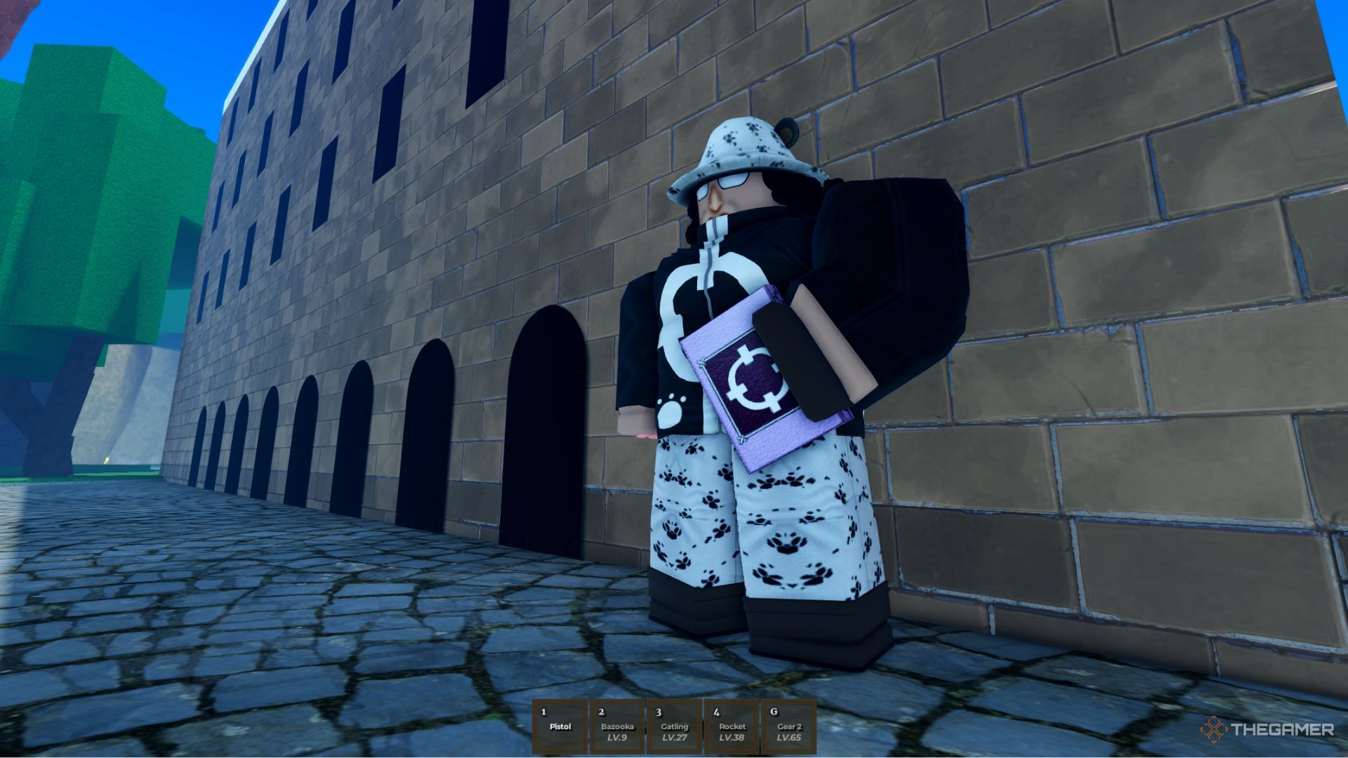 The player character shows Rayleigh NPC in the Live Floor area in Fruit Battlegrounds.