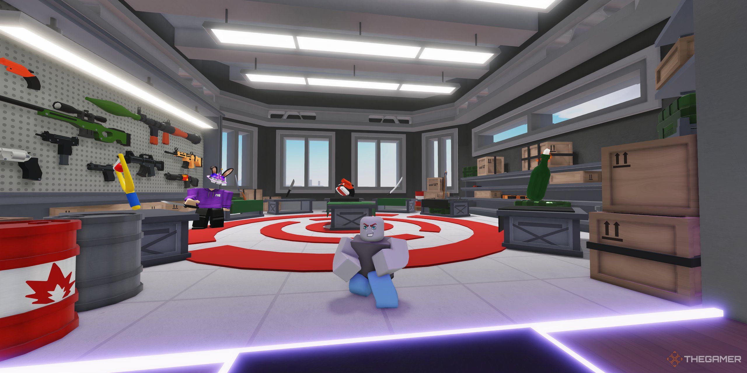 a player in the weapons shop in Rivals on Roblox