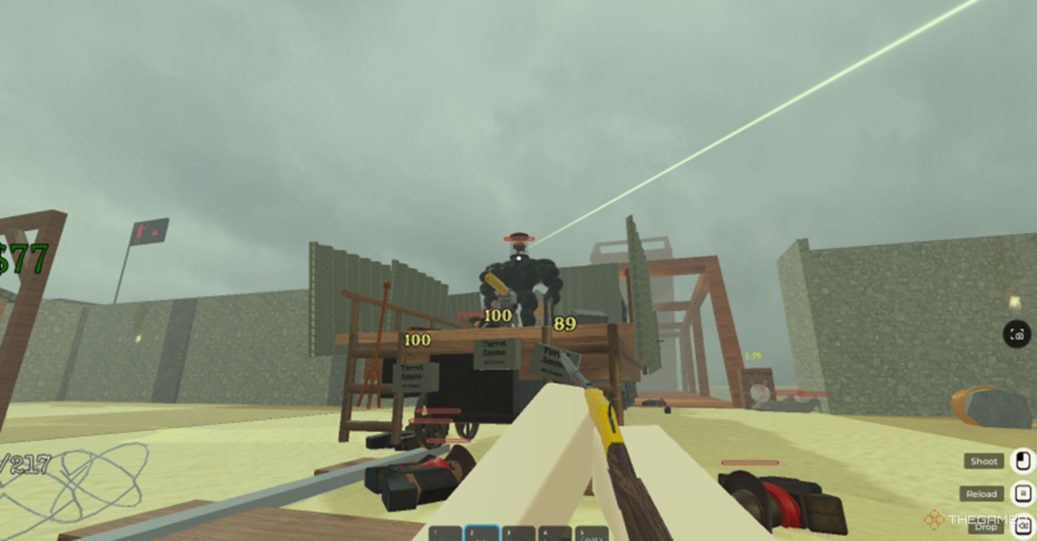 Roblox Dead Rails Nikola Tesla On The Players Train behind turrets.