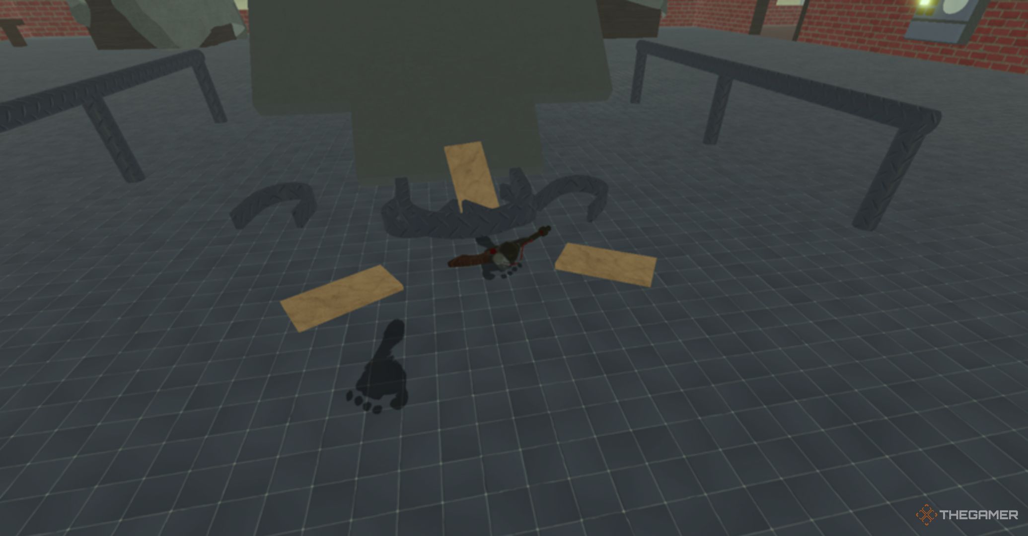 Roblox Dead Rails Nikola Tesla Electrocutioner weapon, gun lying on the tile floor.
