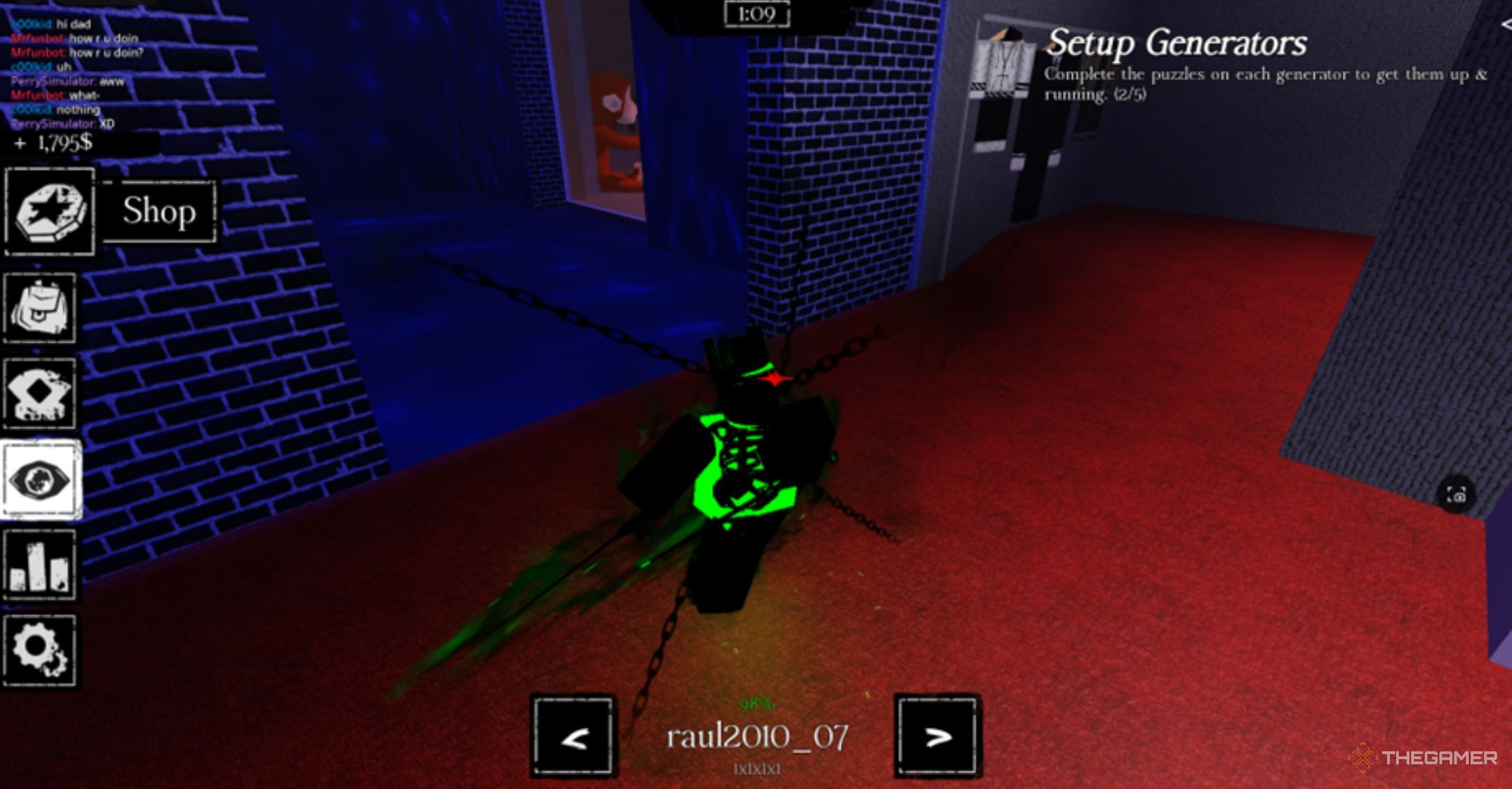 Roblox Forsaken 1x1x1x1 Killer long range attack in a big red room.