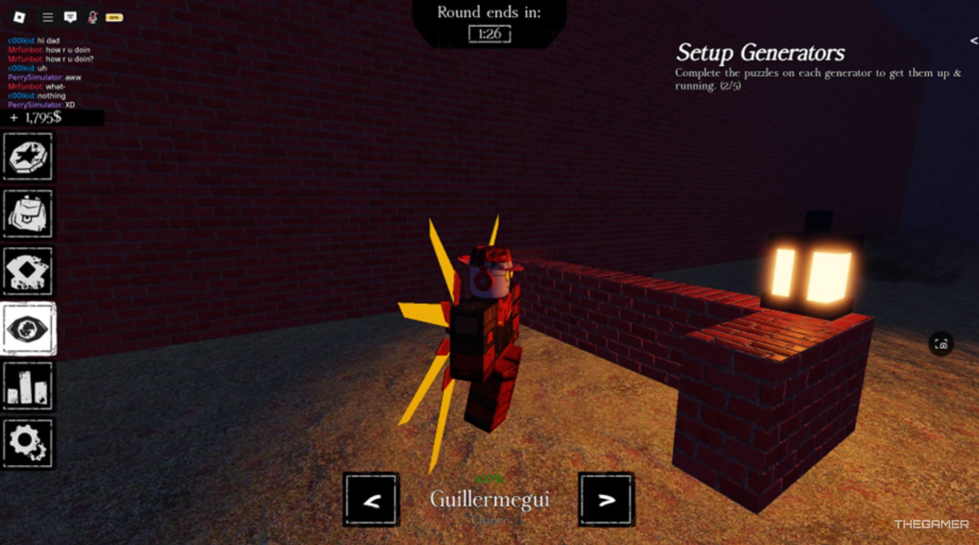 Roblox Forsaken Chance Survivor with red suit standing in a yard.