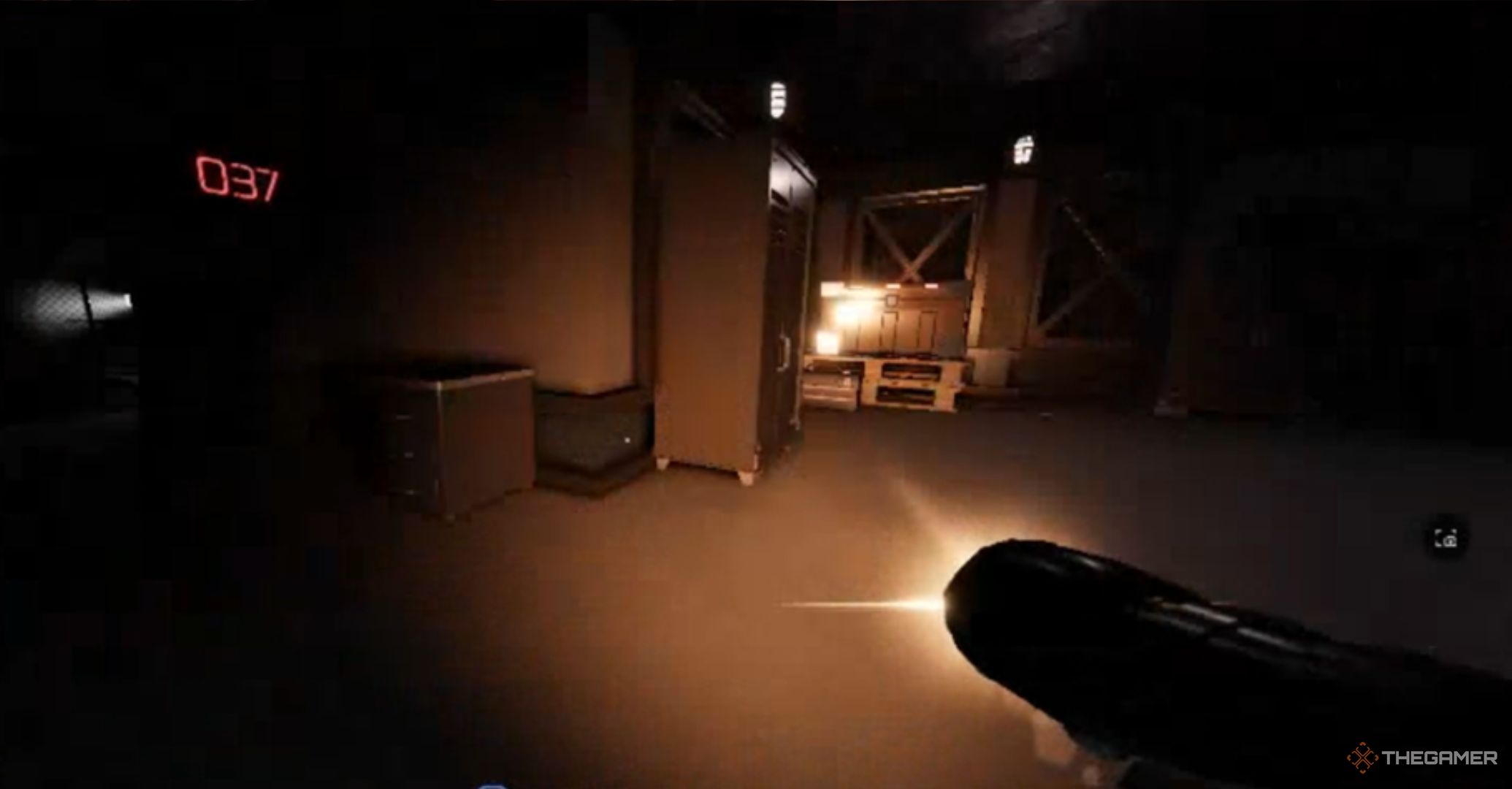 Roblox The Hunt Mega Edition Pressure Room with a locker and a side table.