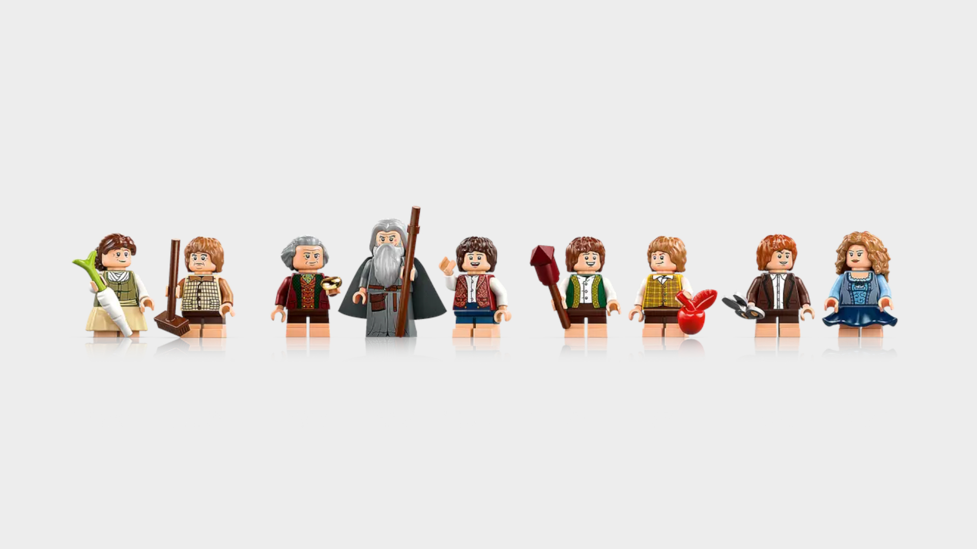 Lego The Shire minifigures on a plain background