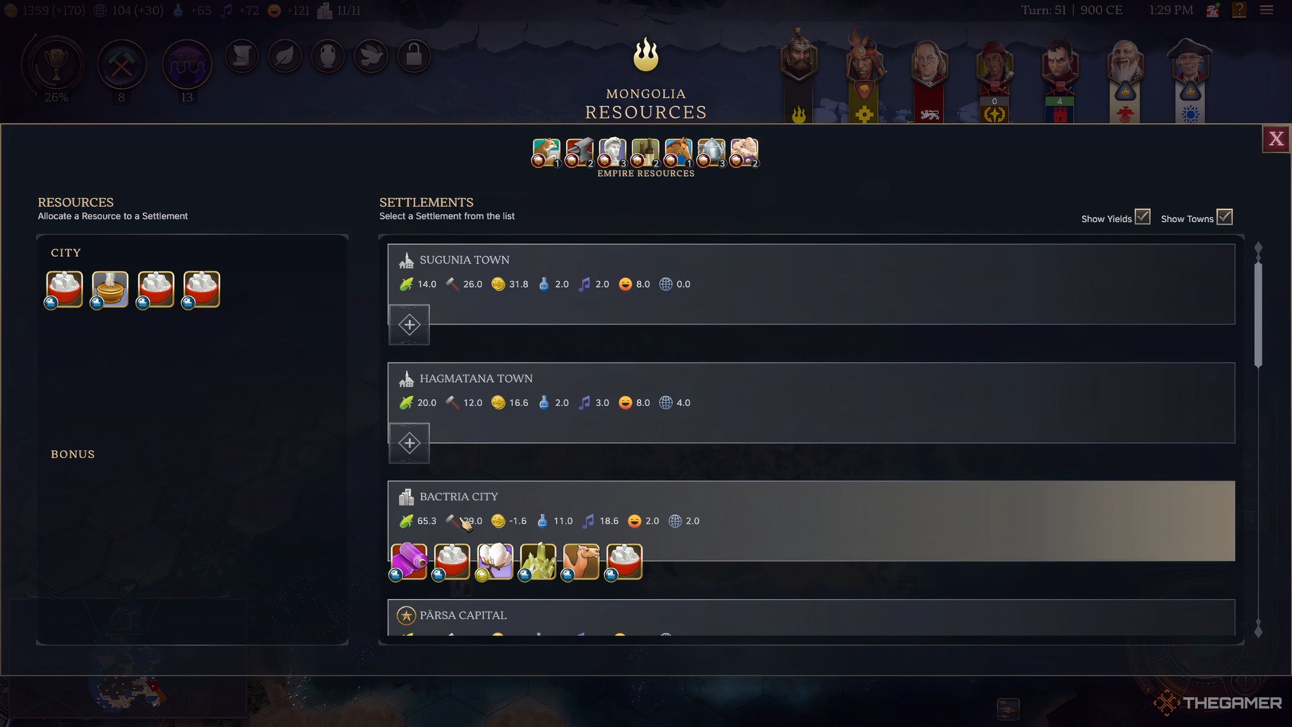 The resource management menu in Civilization 7. 