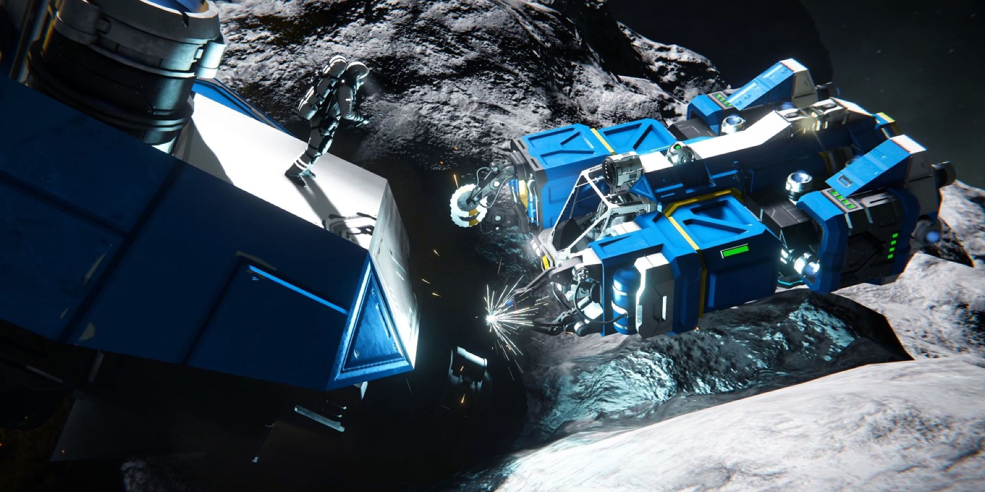 Space Engineers Repairing Something On A Rocky Surface.
