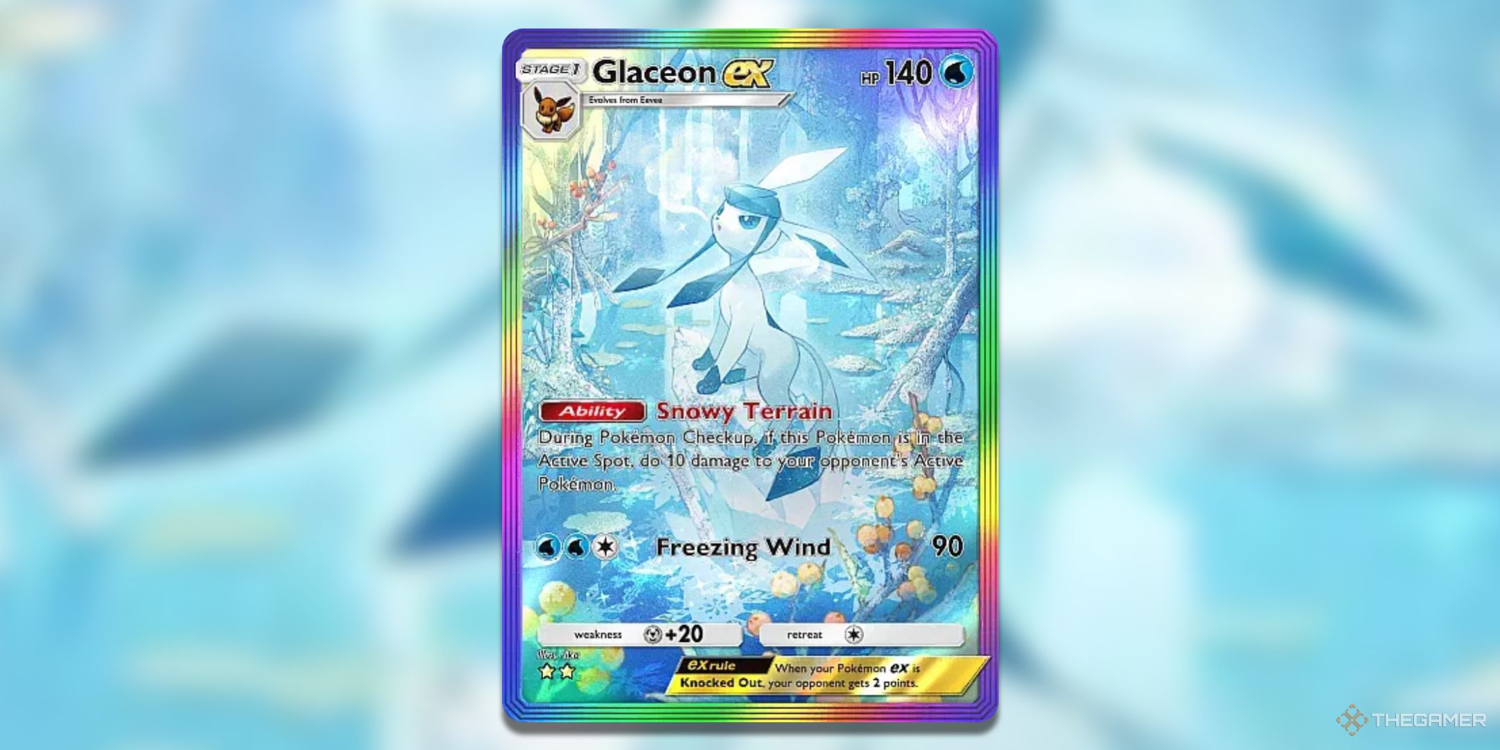 Special art rare Glaceon ex Pokemon TCG Pocket Triumphant Light Card Art.