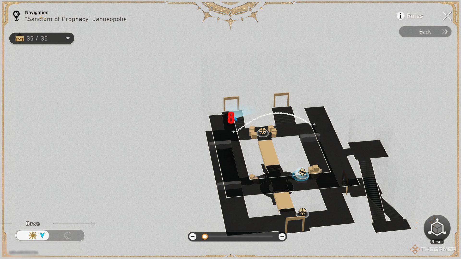 The Nymph's locations for the 3D Lower Plane in the Sanctum of Prophecy Janusopolis map of Honkai: Star Rail.