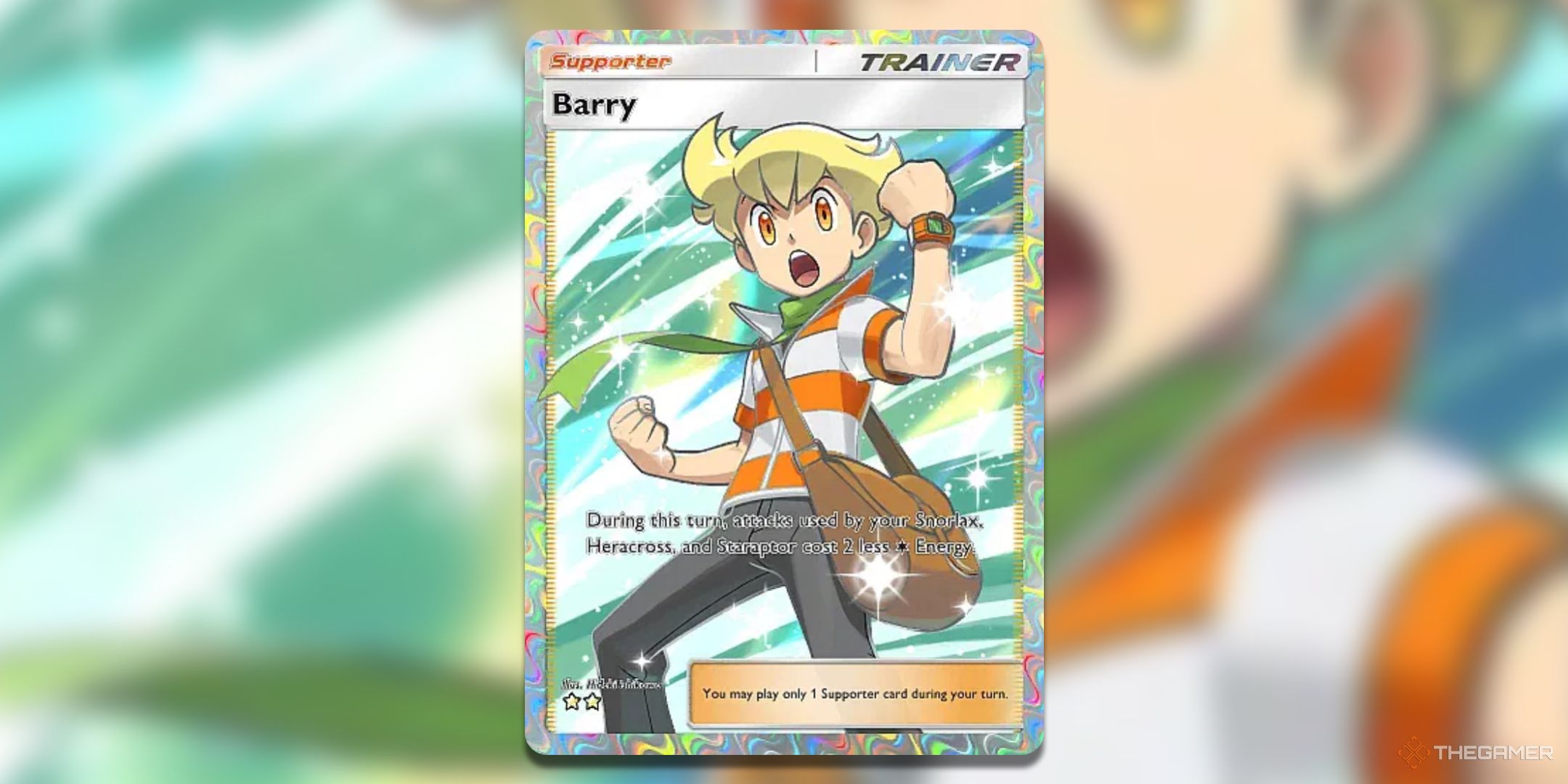 Super rare Barry Pokemon TCG Pocket Triumphant Light Card Art.