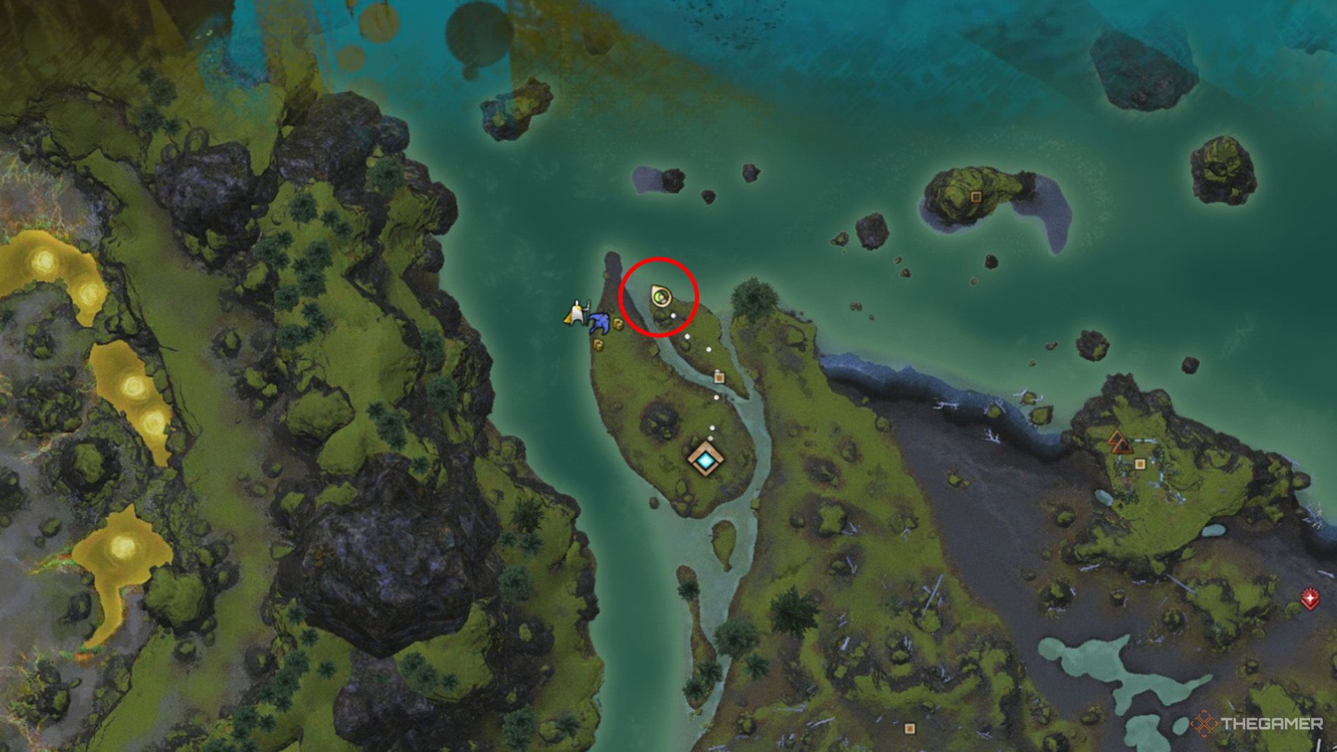 The location of the first Tattered Journal on the map in Guild Wars 2.