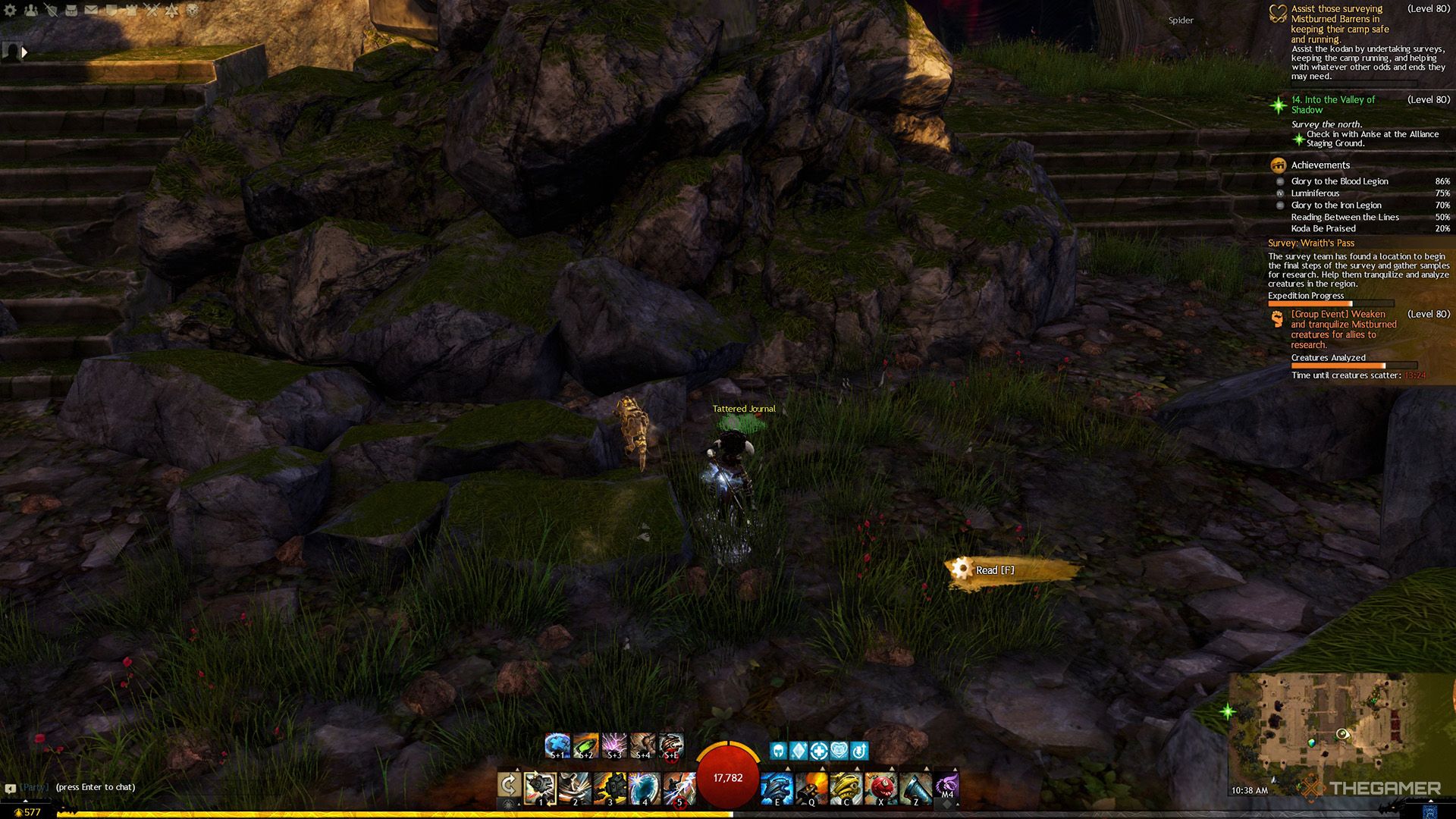 The scenery around the third Tattered Journal on the map in Guild Wars 2.