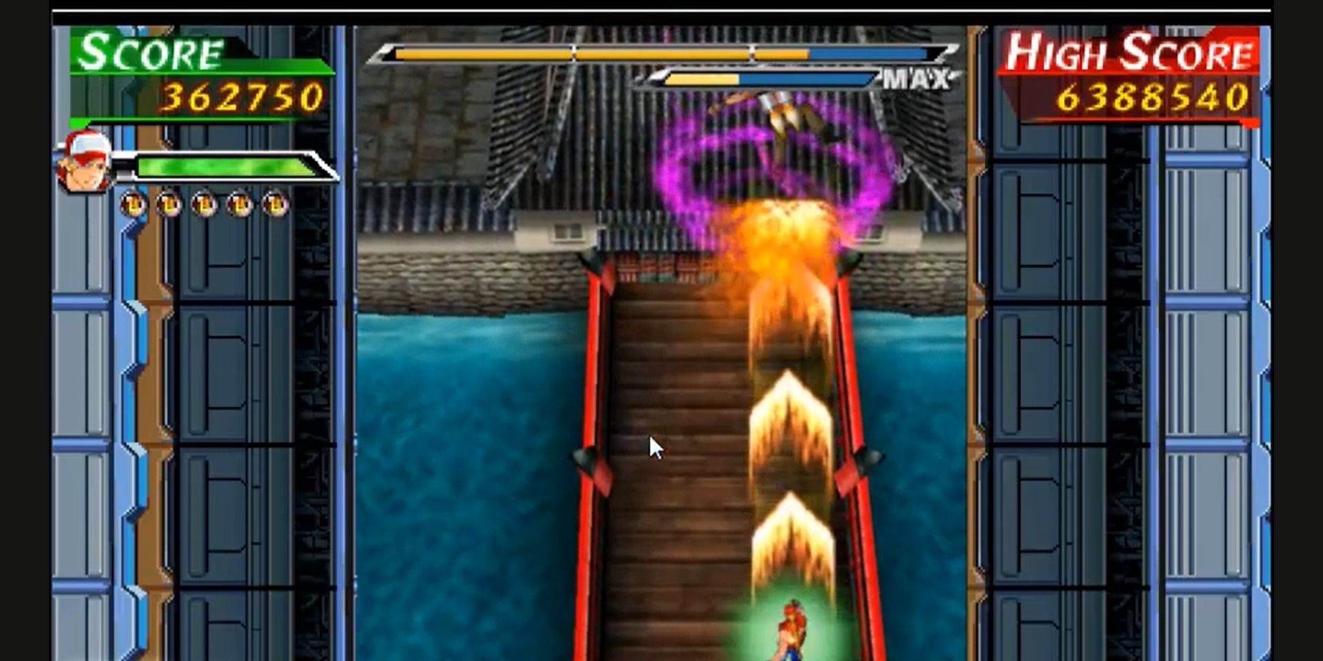 Terry Bogard shooting Marco in Neo Geo Heroes Ultimate Shooting.