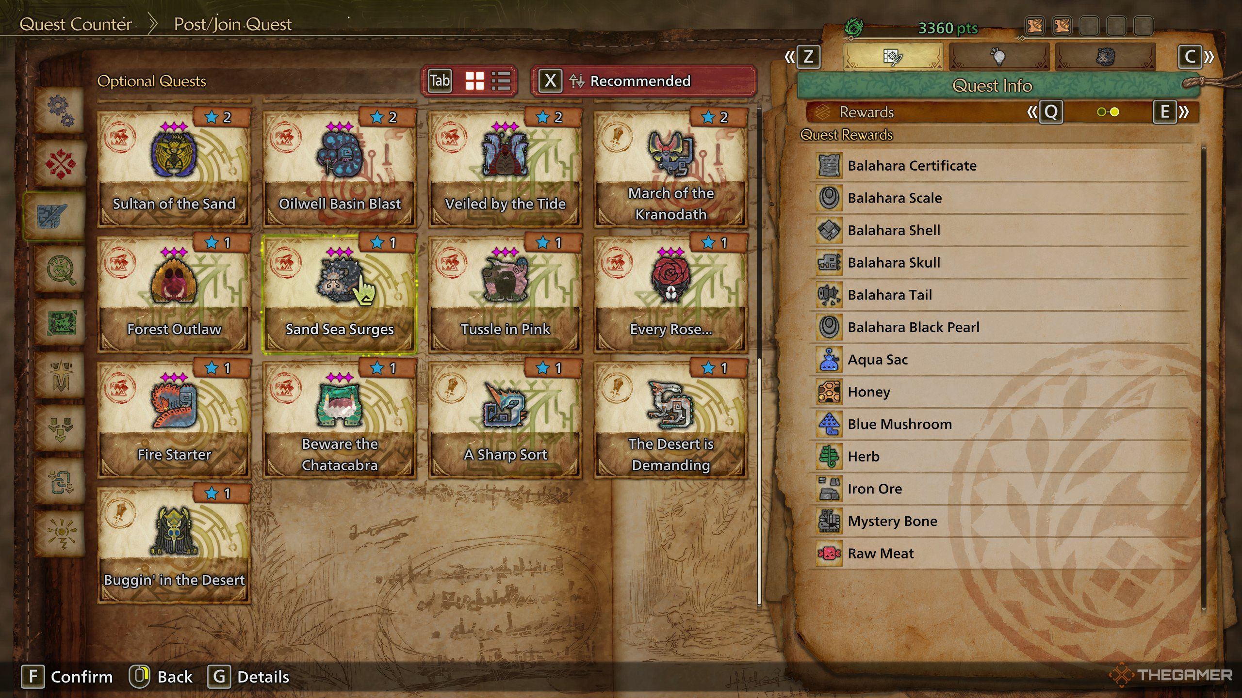 The Balahara optional quest Sand Sea Surges in Monster Hunter Wilds.