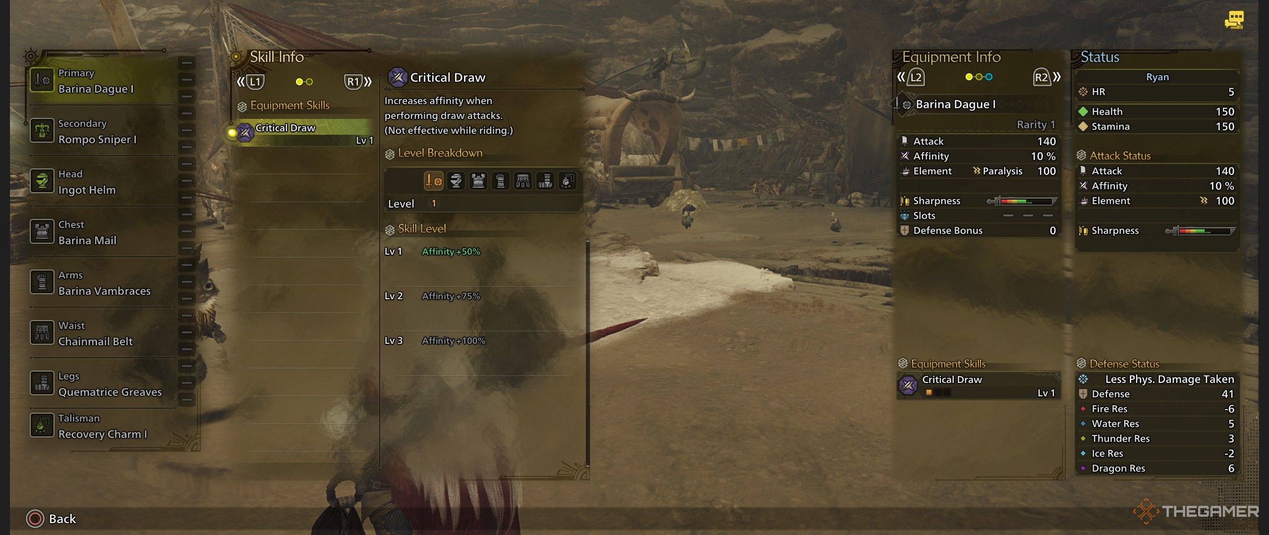 The Barina Dague info in Monster Hunter Wilds.