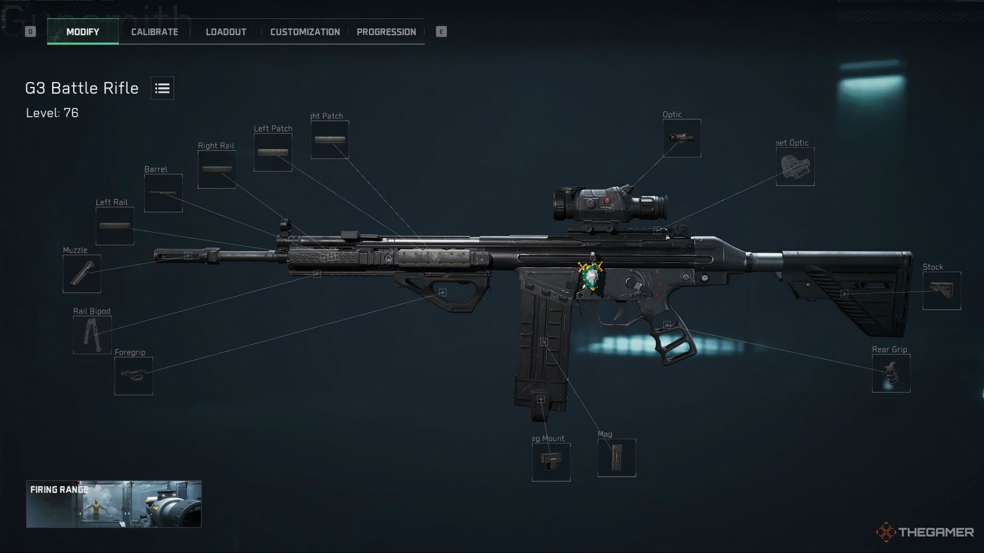 Showcasing a side-view of the G3 Battle Rifle with attachments in Delta Force.