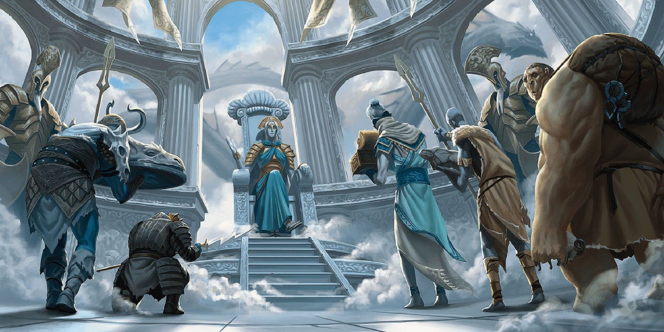 Dungeons & Dragons image showing Giants in court in the sky holding an ordning.
