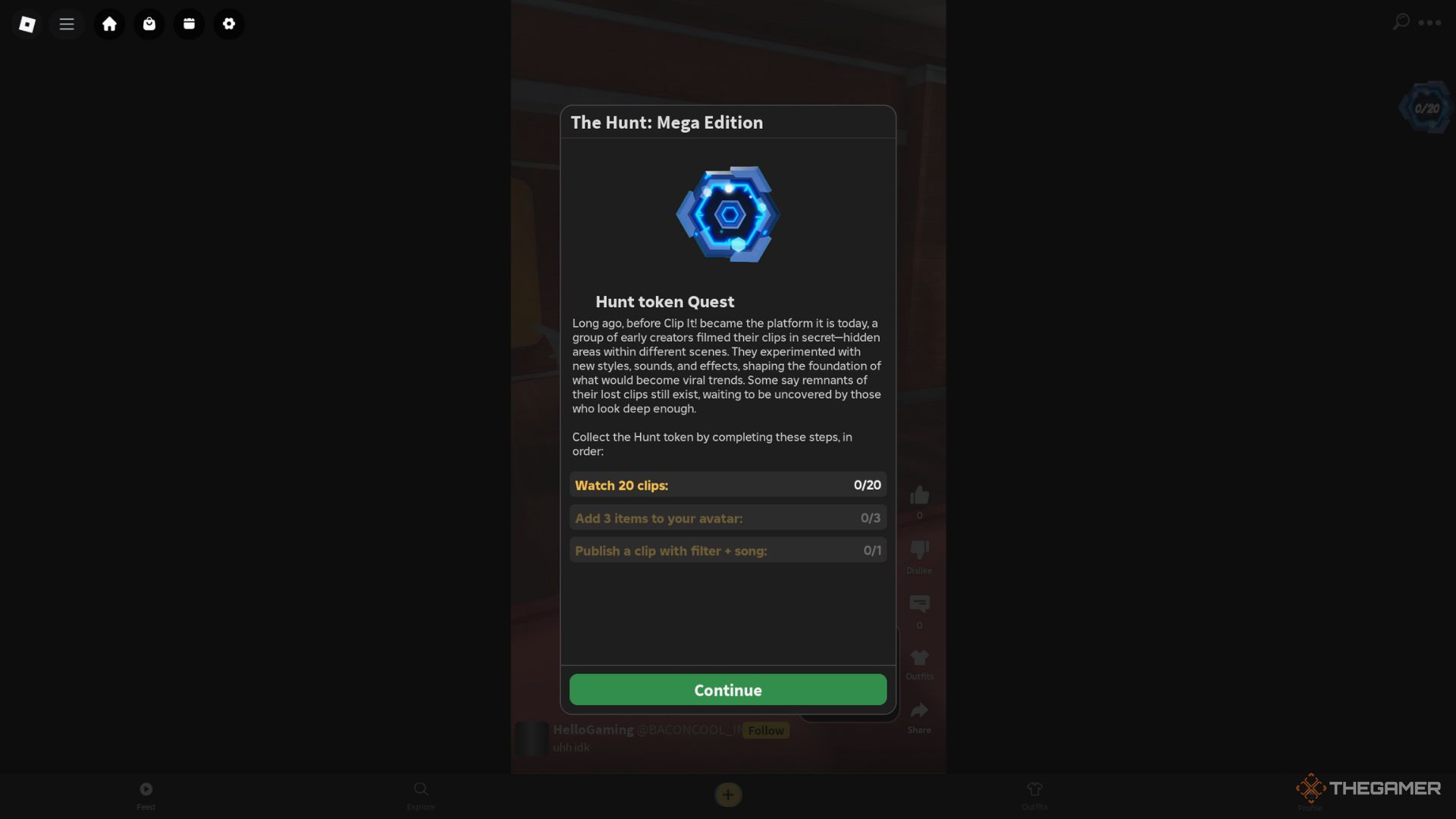 The player character shows The Hunt event tab while being in the main lobby in Clip It.