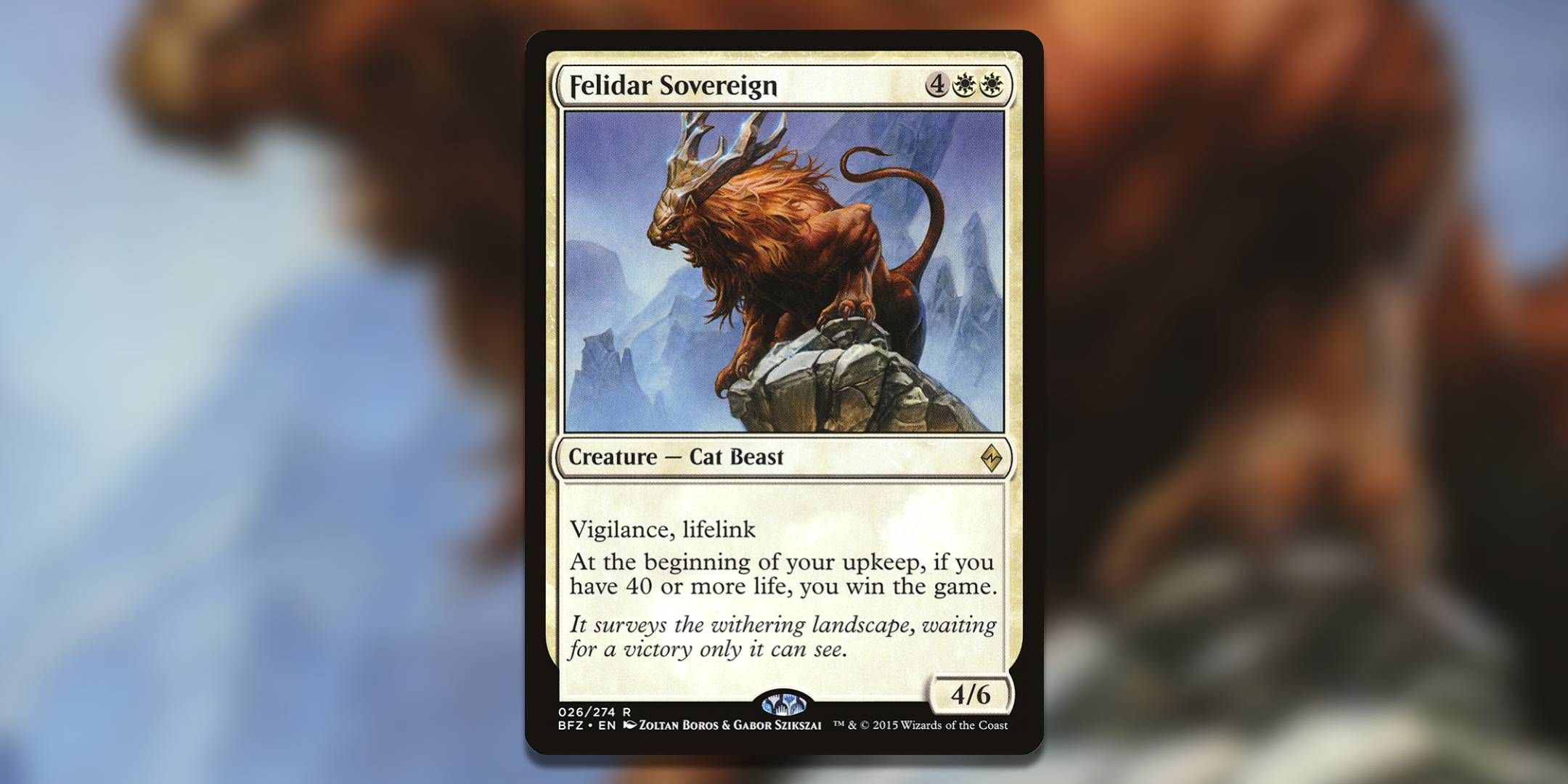The Magic the Gathering card Felidar Sovereign by Zoltan Boros and Gabor Szikszai.