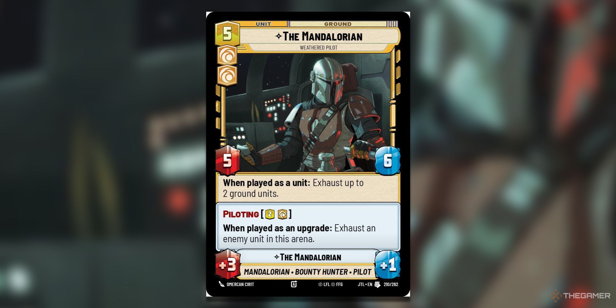 The Mandalorian, Weathered Pilot Star Wars Unlimited Jump To Lightspeed Card Art.