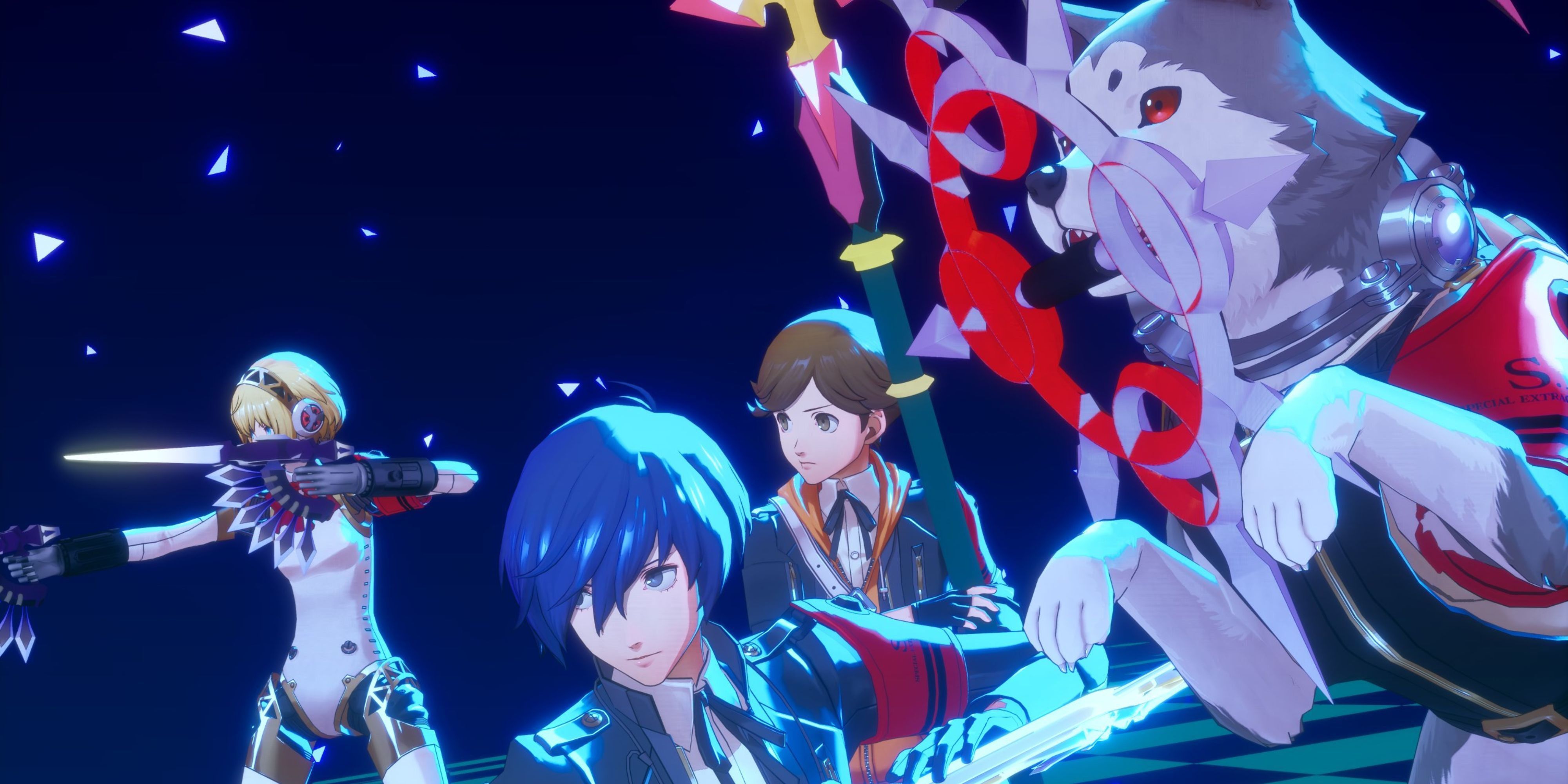 The Persona 3 party prepares to fight with keyblades.