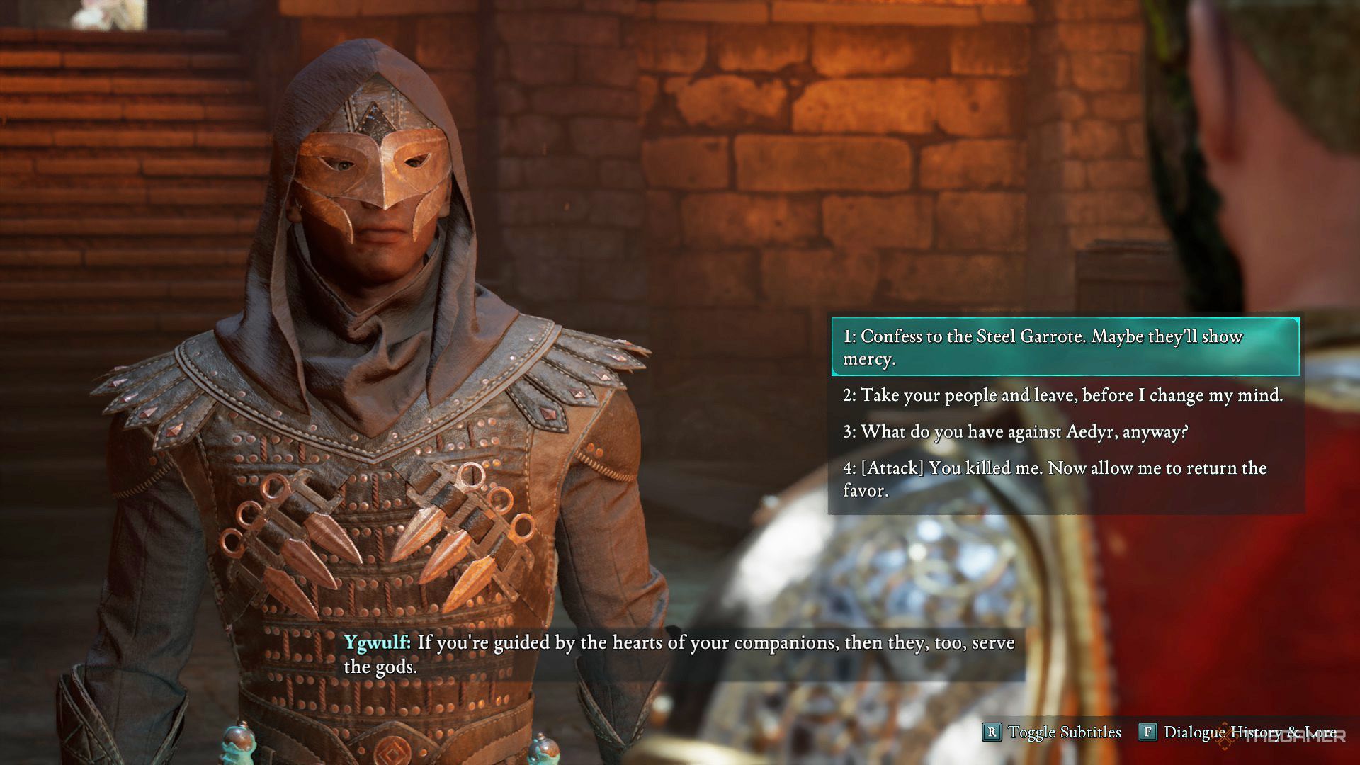 The player is deciding Ygwulf's fate in Avowed