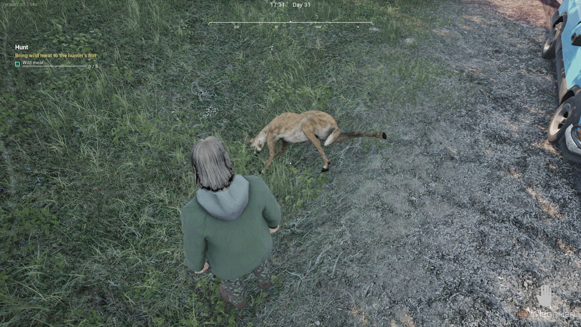 The player is looking at a dead deer in Ranch Simulator.