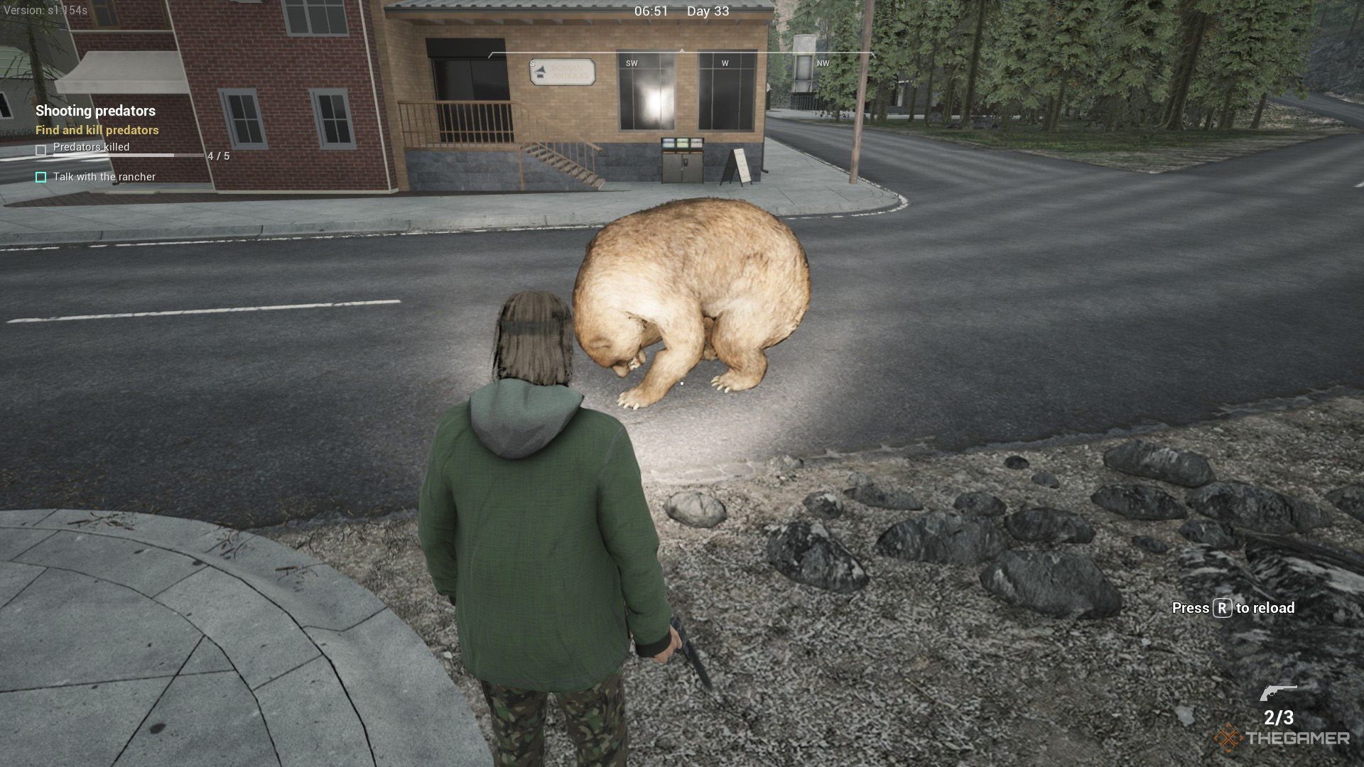 The player kills a bear on the street in Ranch Simulator