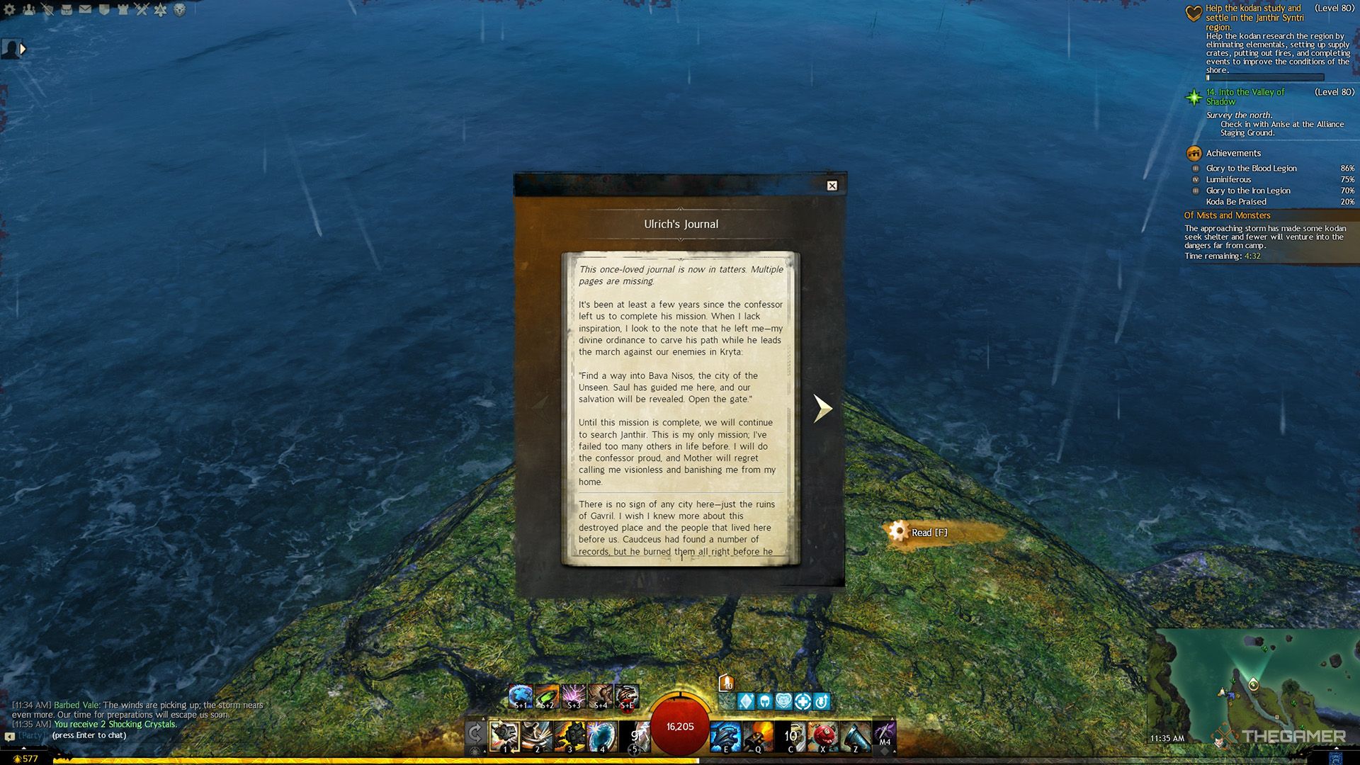 A screenshot of the first page of Ulrich's Journal for the Reading Between the Lines achievement in Guild Wars 2.