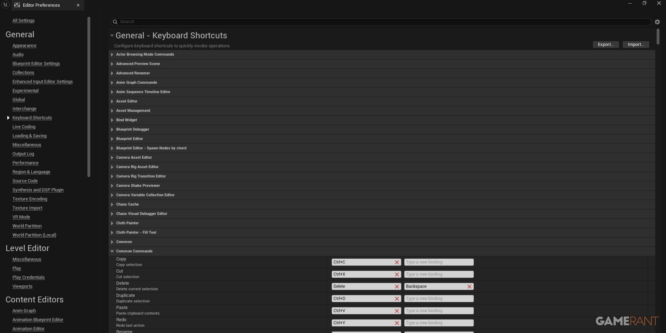 Unreal Engine 5 Keyboard Shorcuts In Editor Preferences