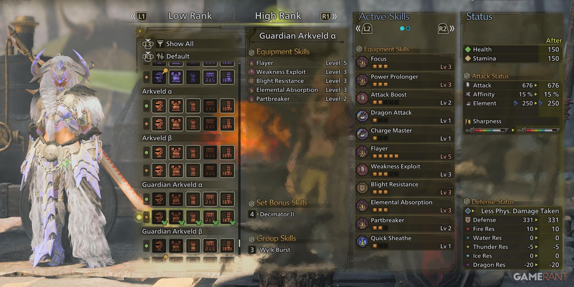 The female version of the Guardian Arkveld armor in Monster Hunter Wilds