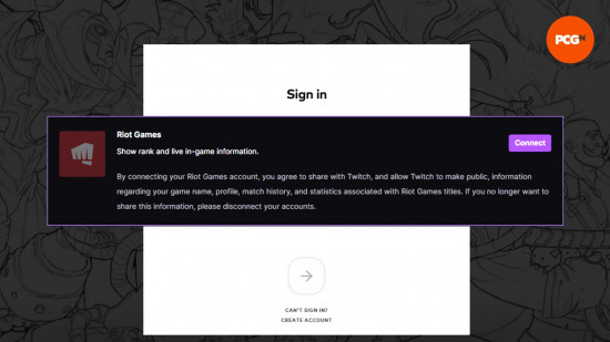 The sign-in and connect boxes for connecting accounts for Valorant Twitch drops.