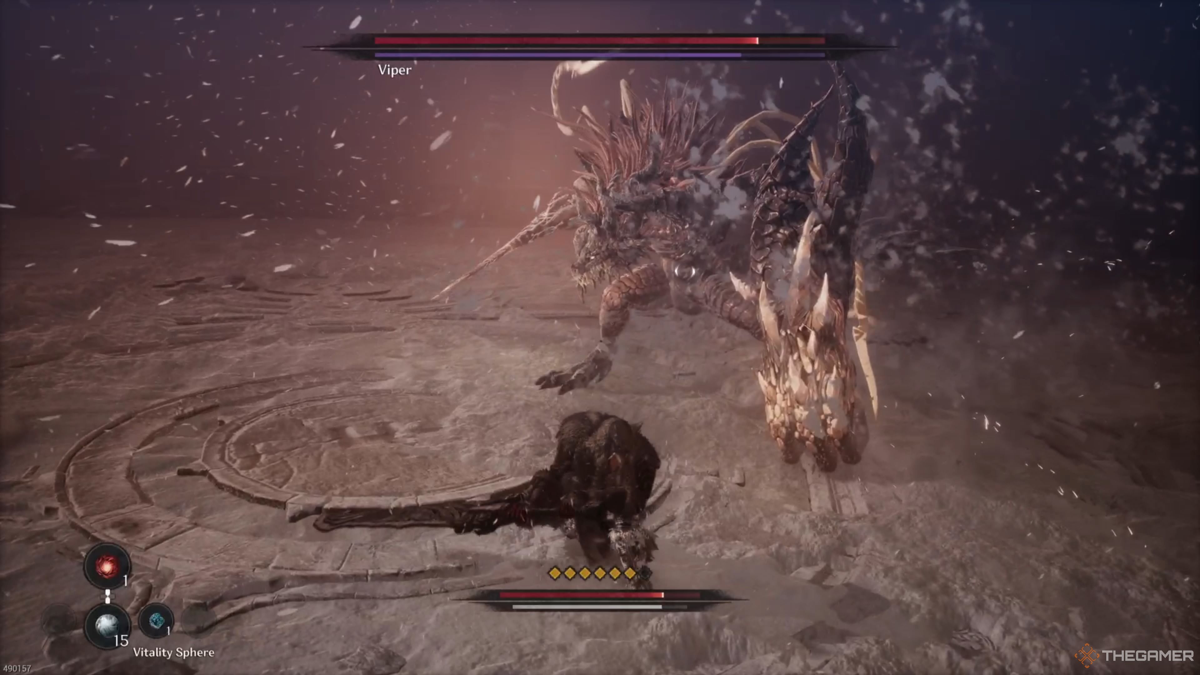 Viper's second form slamming their fist down in The First Berserker Khazan.