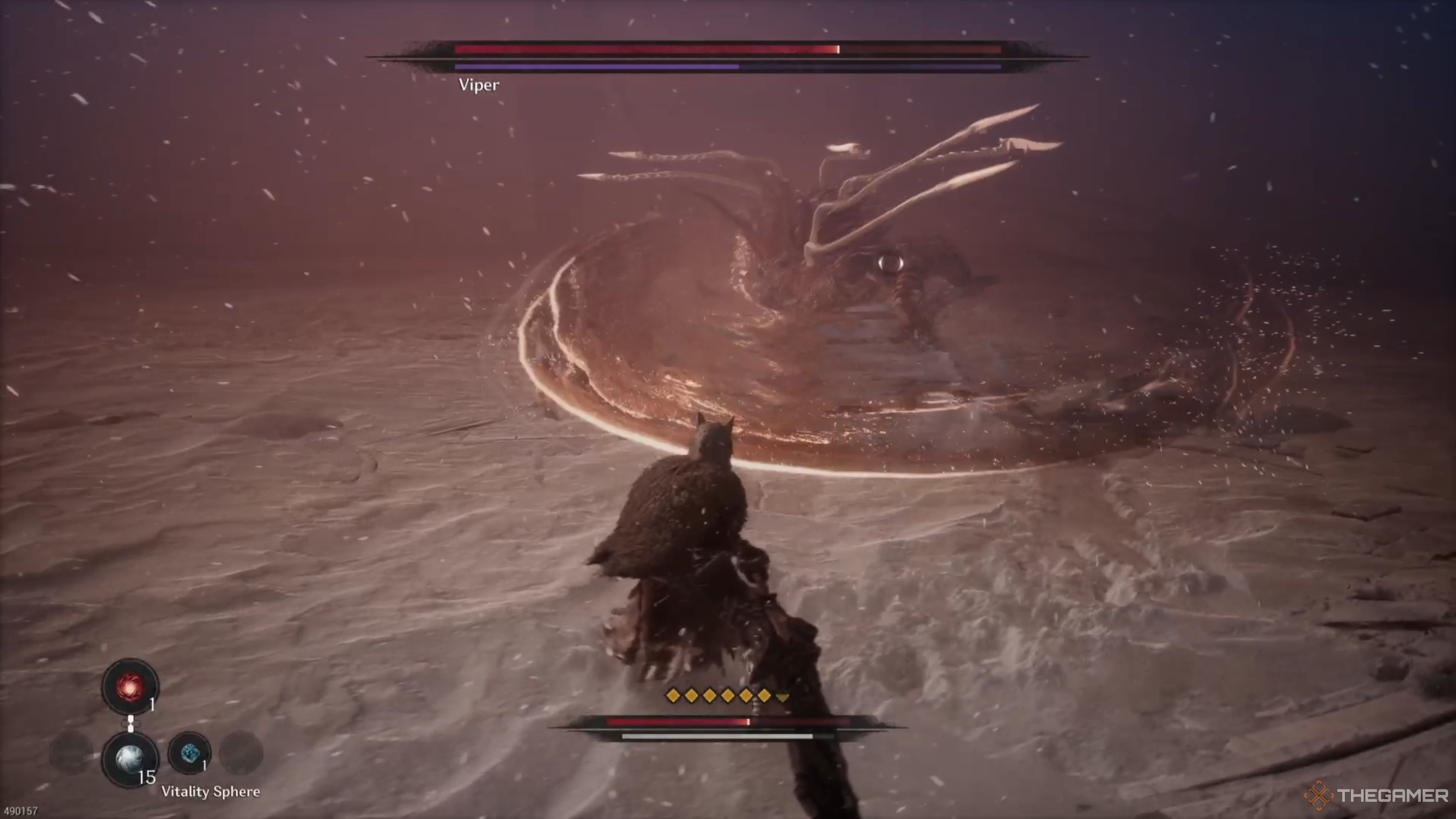 Viper swinging their sword around in their second form in The First Berserker Khazan.