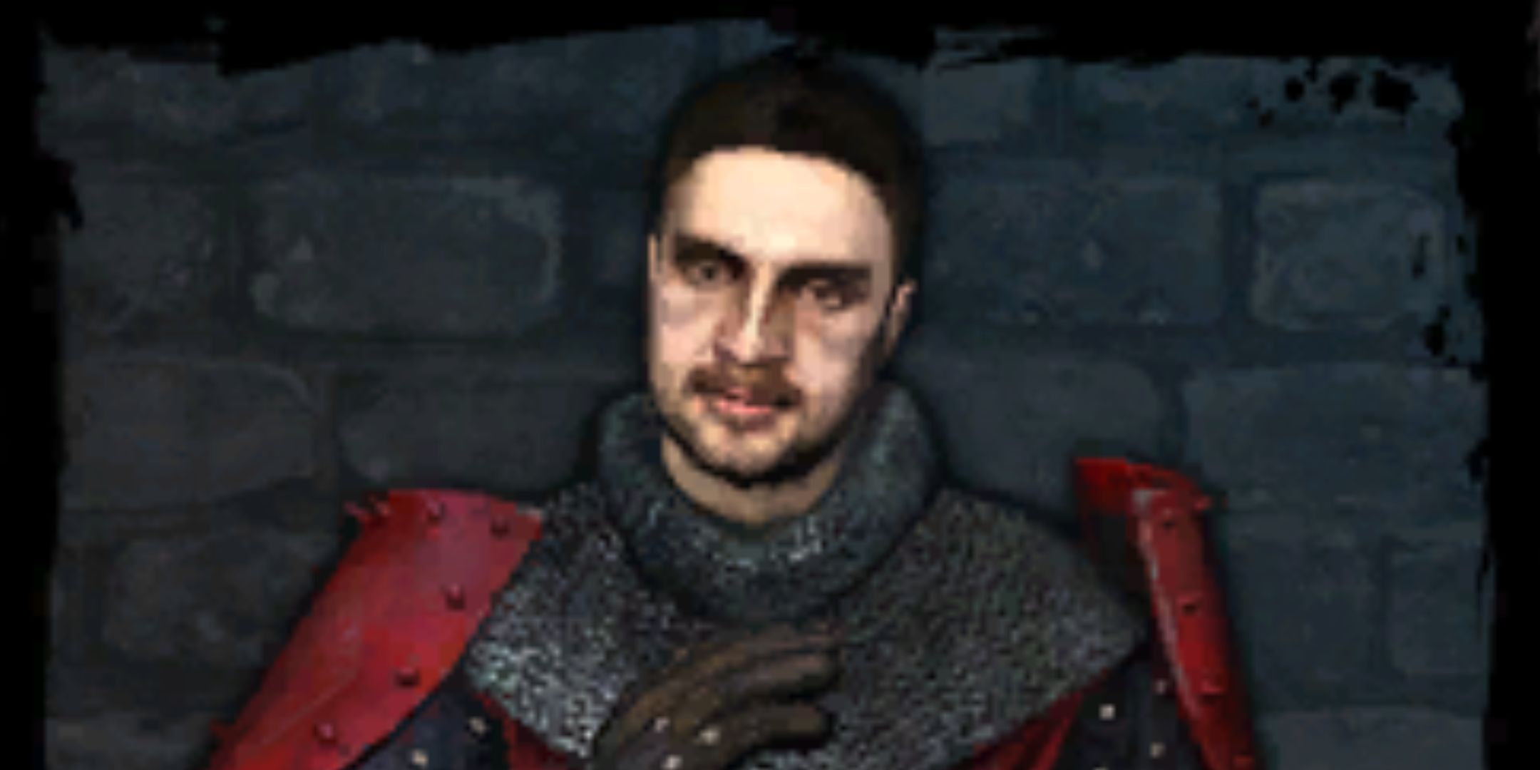 Roderick de Wett from The Witcher, a man with silver and red armour