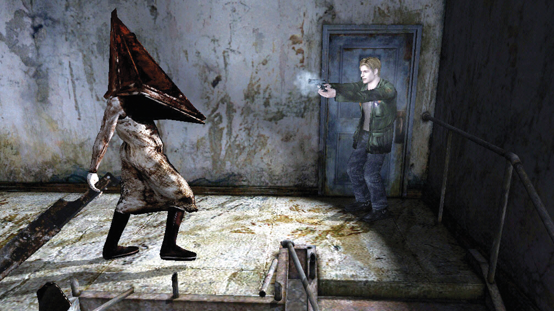Pyramid Head approaches James in the original Silent Hill 2.