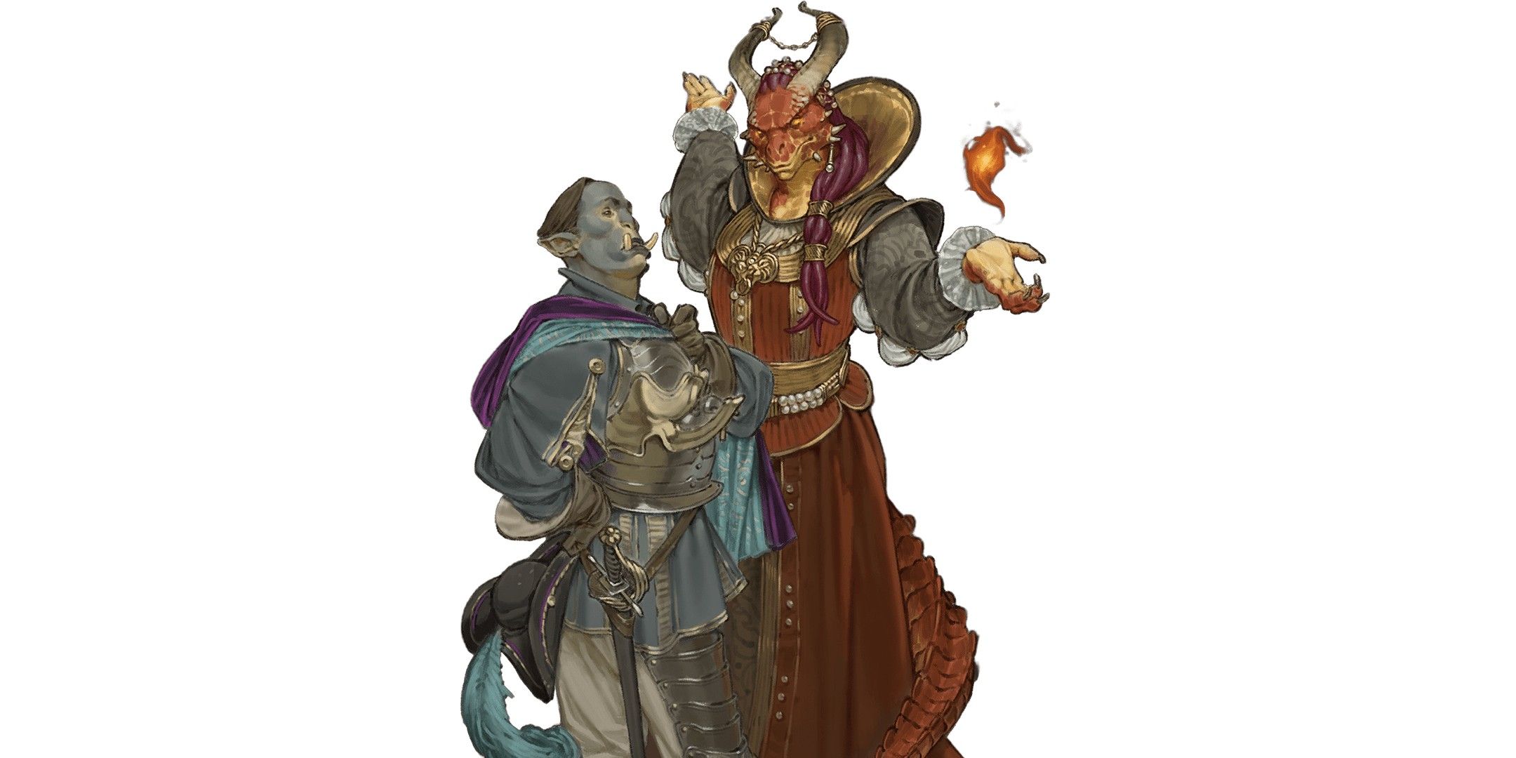Dungeons & Dragons image showing an orc and dragonborn nobles.