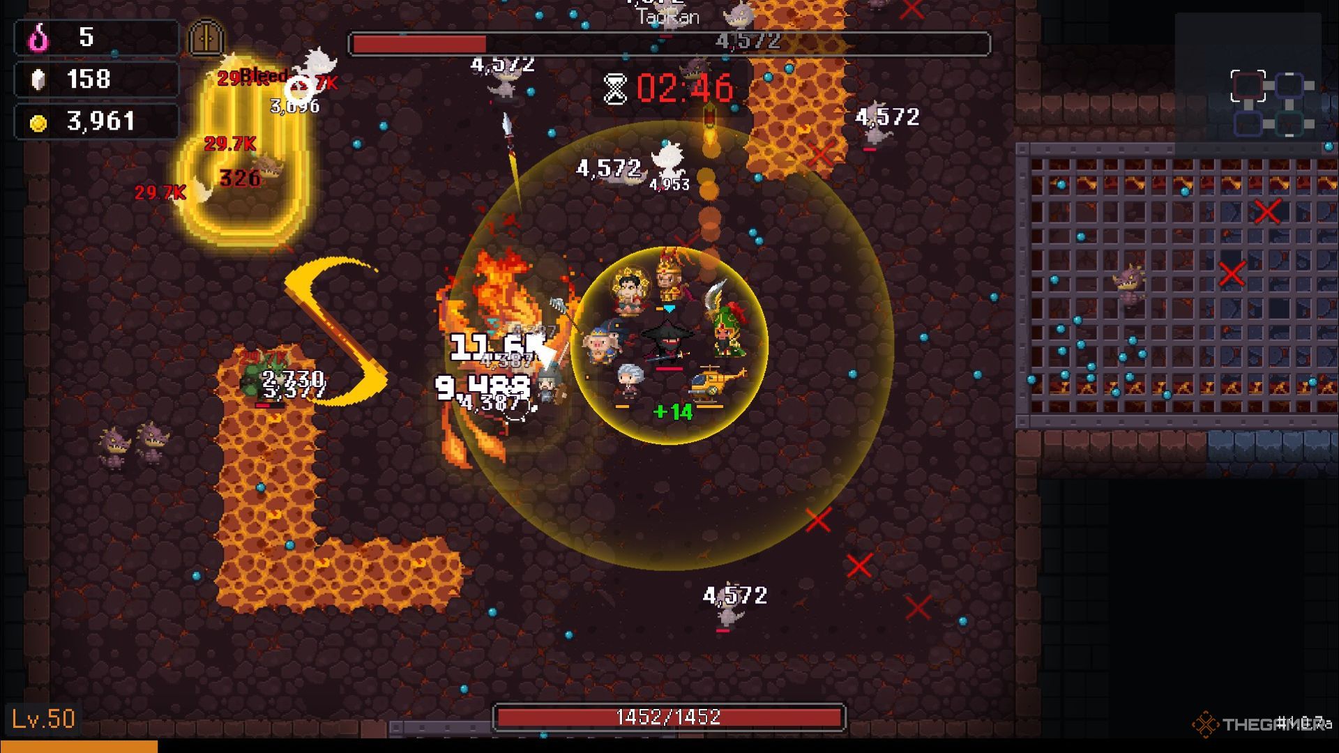 The Swordsman faces off against the Phoenix in Lava Valley of I Am Legion: Stand Survivors