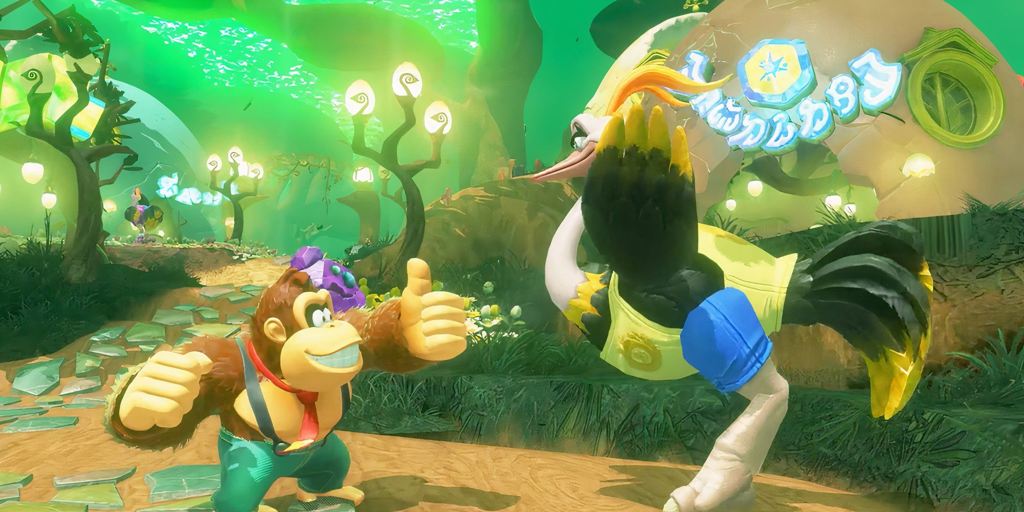 Talking to an NPC in Donkey Kong Bananza