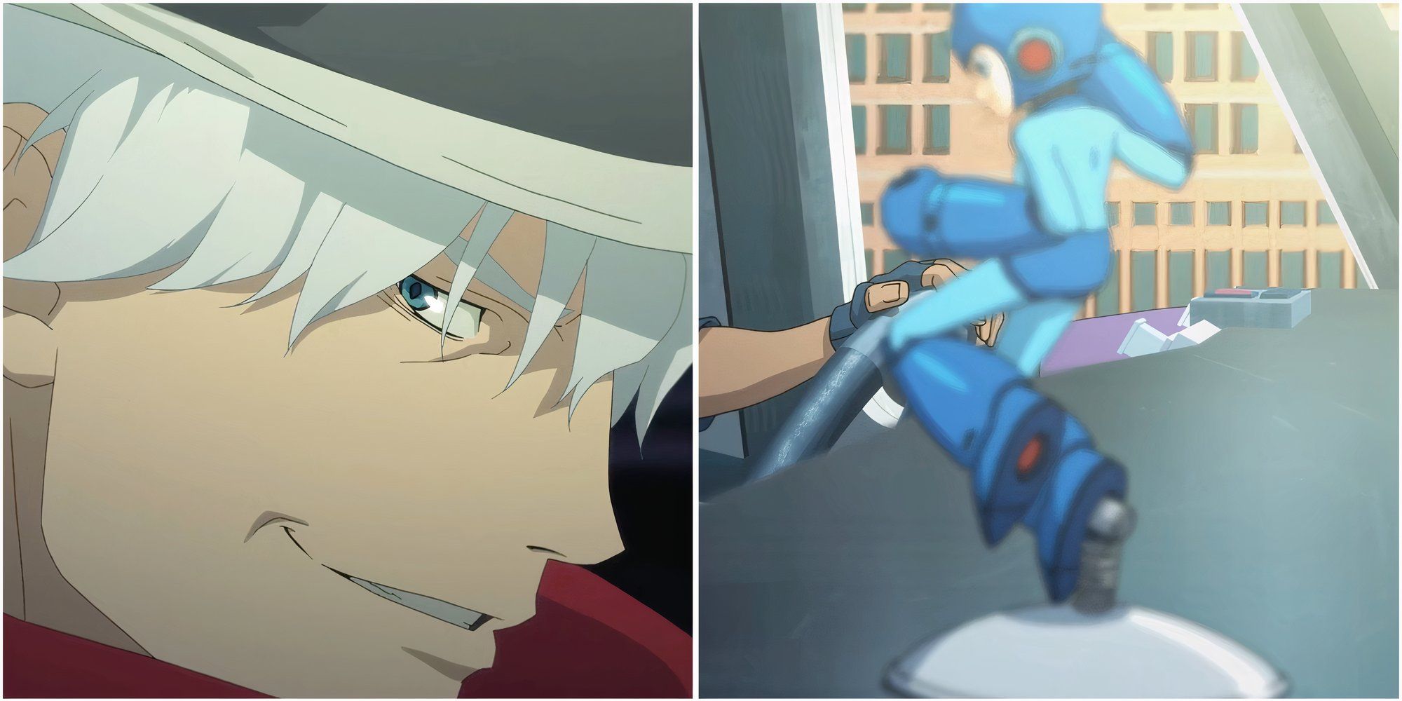Dante in a hat and Mega Man on a dashboard in Netflix’s Devil May Cry