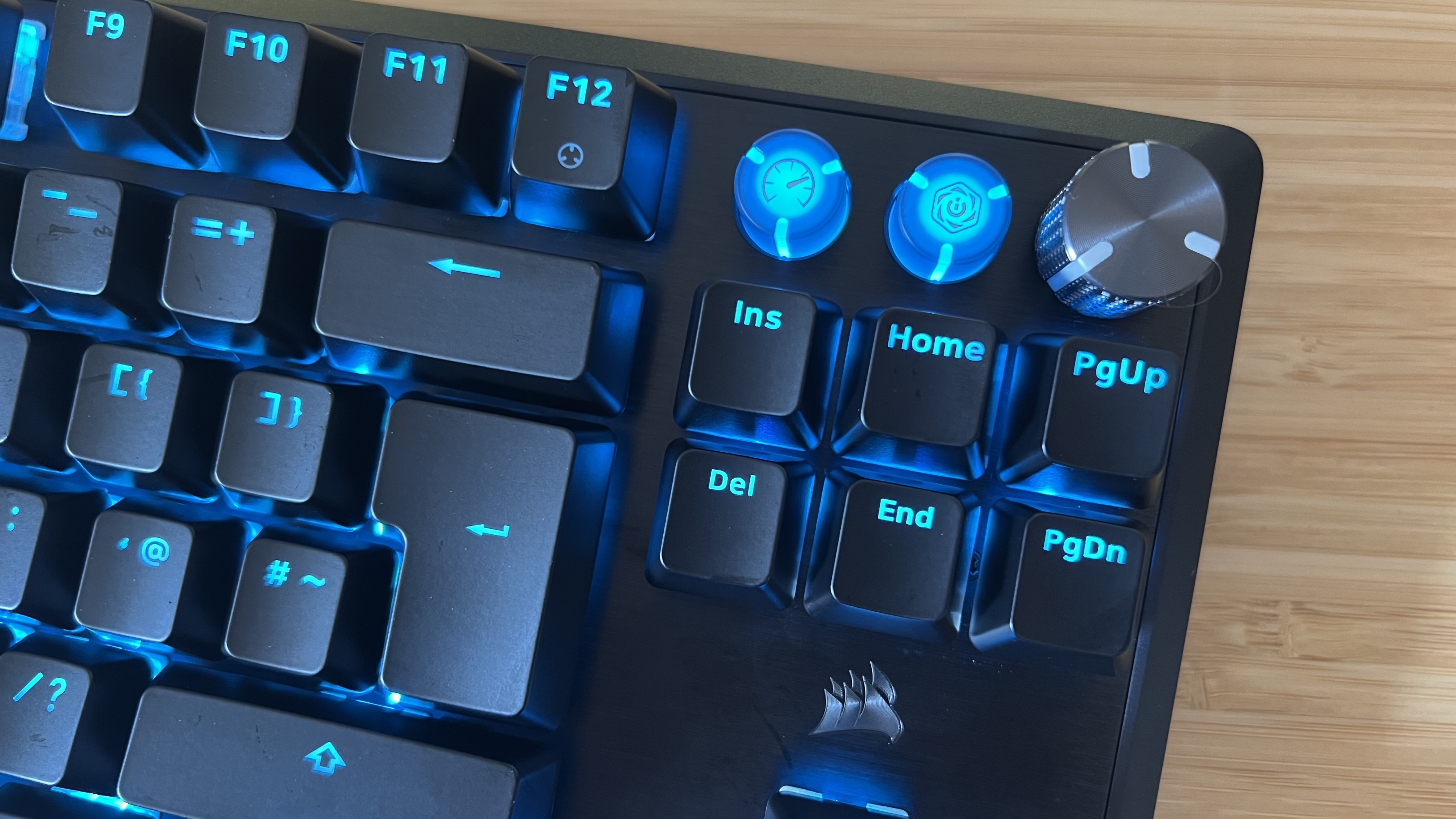 Close up on macro buttons of the Corsair K70 Pro TKL gaming keyboard
