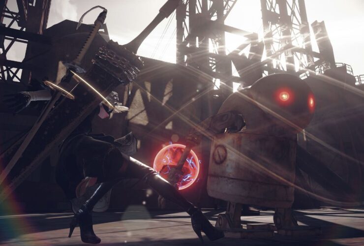 nier automata screenshot showing 2B battling a robot