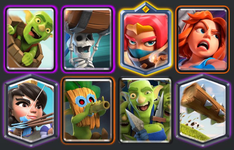 Boss Bandit, Goblin Barrel, Valkyrie, Goblin Gang, The Log, Dart Goblin, Princess, Wall Breaker