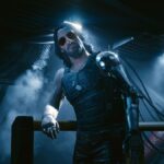 Johnny Silverhand leans against a railing in Cyberpunk 2077: Ultimate Edition for Switch 2