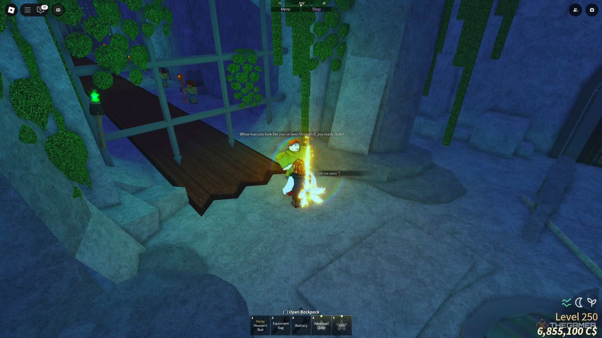 The player character talks to the Silas NPC in the cave located in the Terrapin Island area in Fisch.