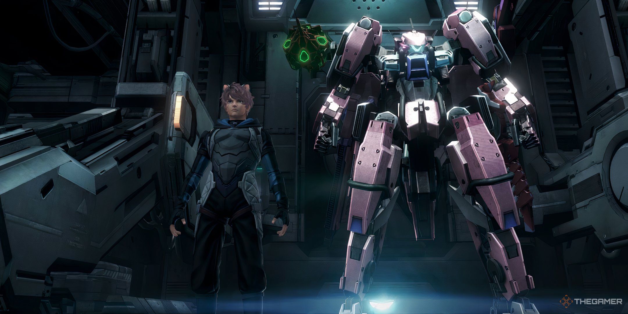 The Urban Lincoln Skell standing inside the B.L.A.D.E. Barracks hangar in Xenoblade Chronicles X: Definitive Edition.