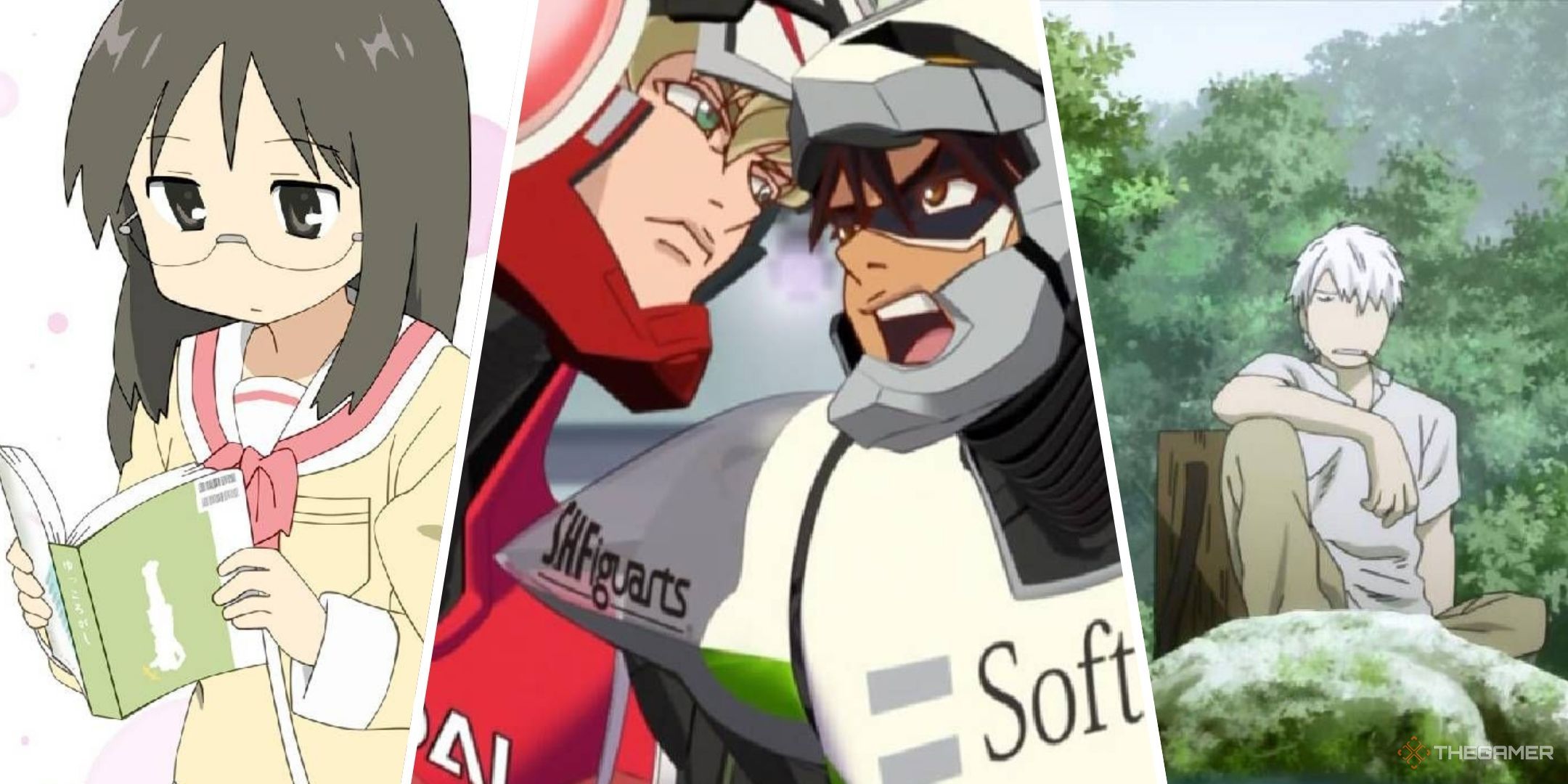 Anime collage with Nichijou, Tiger and Bunny, and Mushi-Shi.