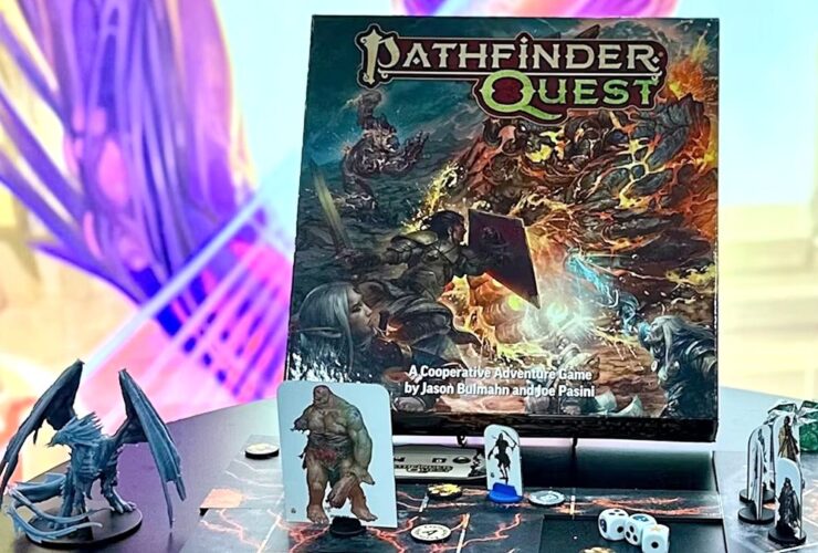 The Pathfinder Quest board game box and time dragon mini