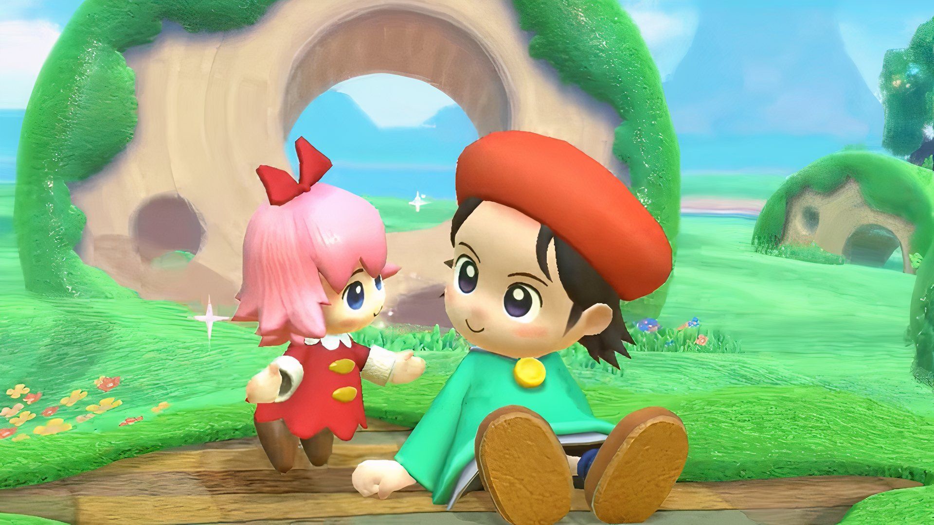 Adeleine and Ribbon in Kirby Star Allies.