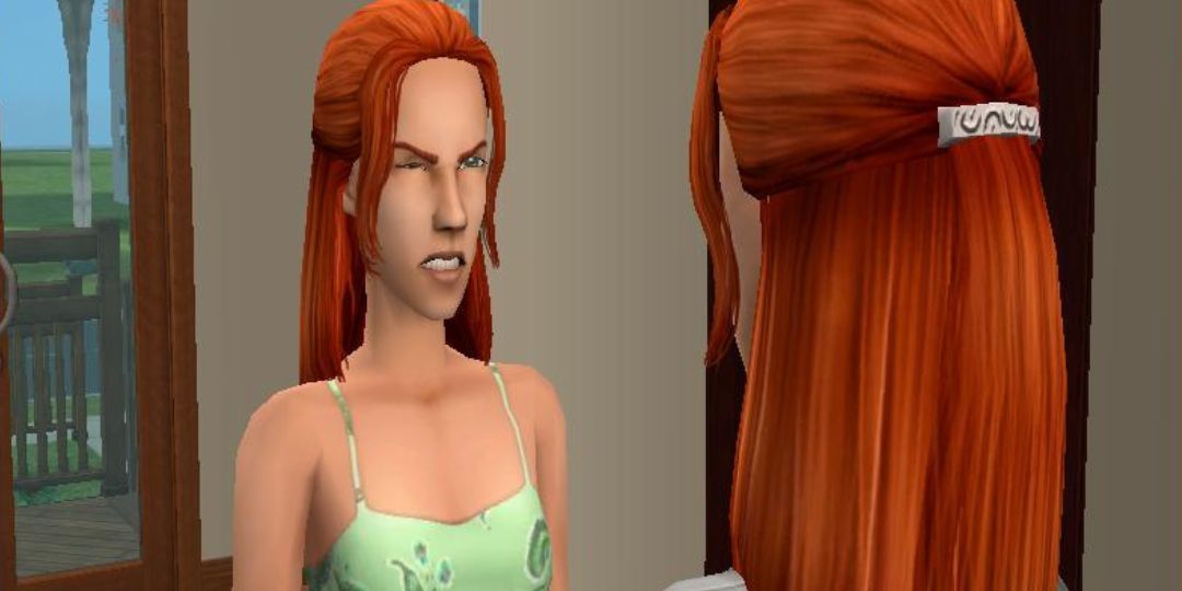 Angela Pleasant glares at Lilith Pleasant in the Sims 2