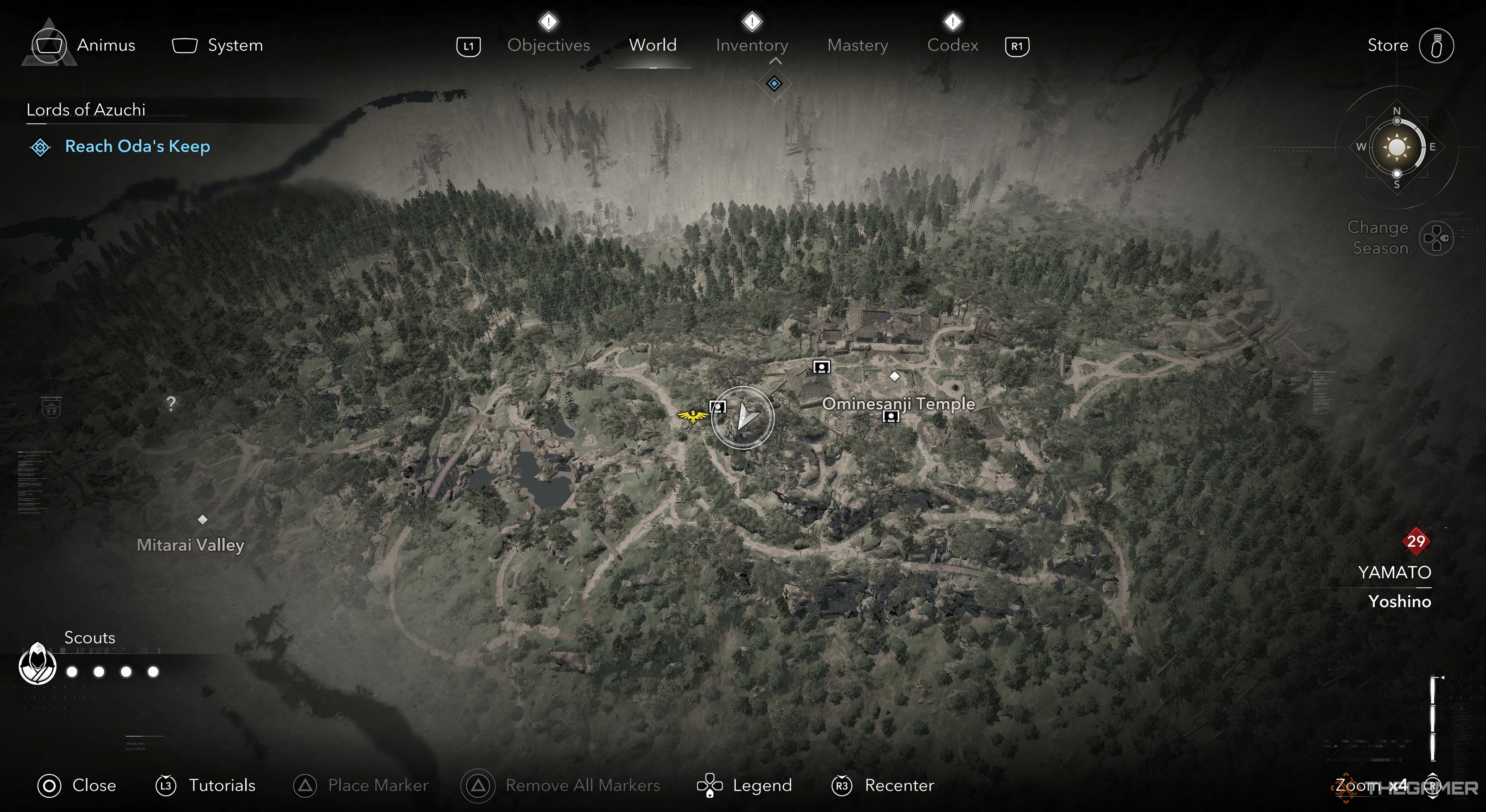 Assassin's Creed Shadows Gyoji final location at the temple selected. There is an activated viewpoint next to it. 